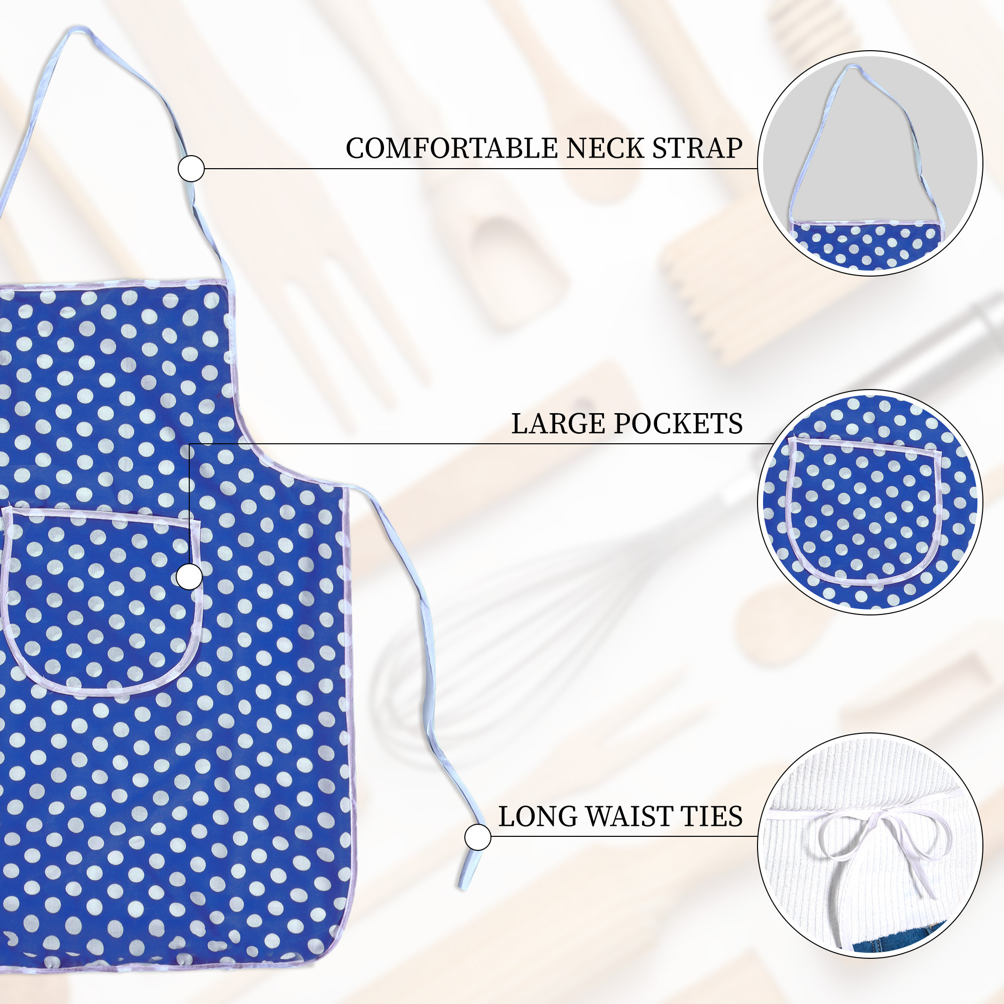Kuber Industries Polyester Water-Resistant Apron for Kitchen with Center Pocket  Cooking Aprons for Women  Men - Ideal for Home  Restaurant  Dot Print - Blue