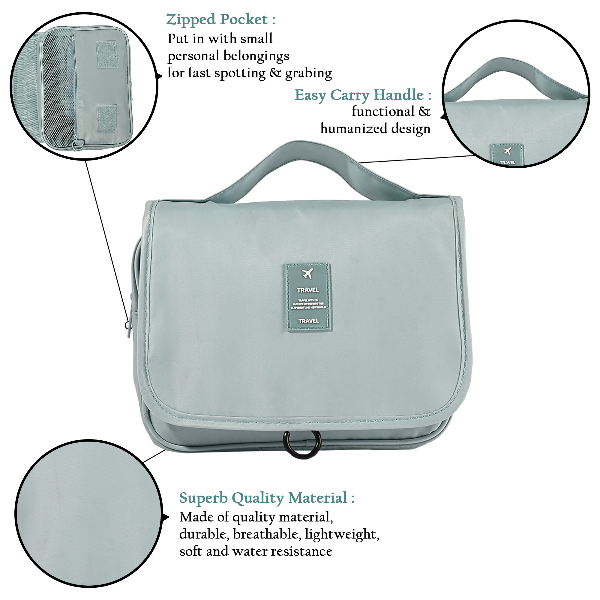 Kuber Industries Polyester Waterproof Multi-Compartment Toiletry Pouch for Men  Women with Sturdy Hook Zip Back Pocket  Handle  Foldable Cosmetic Bags for Women  YJ-30-BLU  Blue