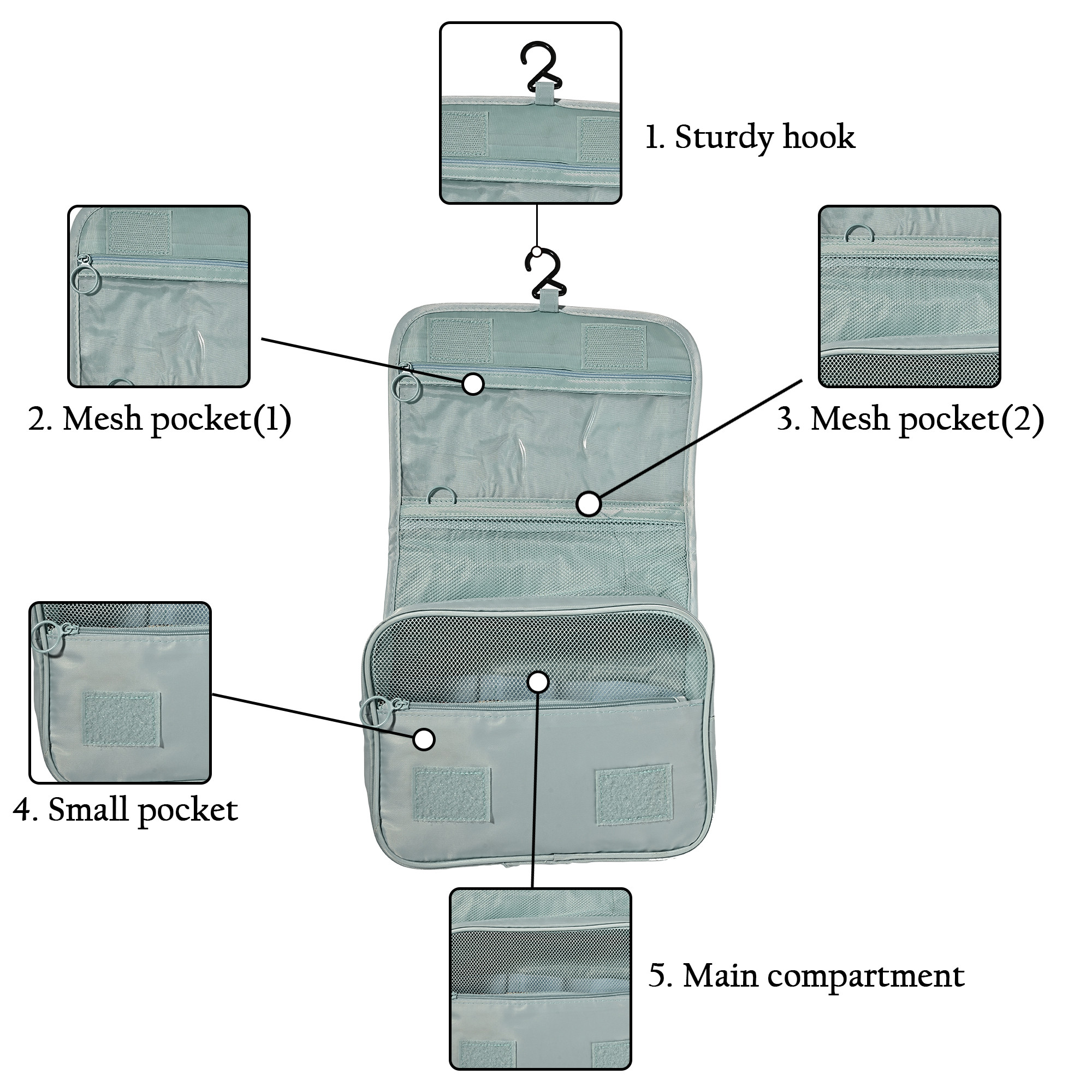 Kuber Industries Polyester Waterproof Multi-Compartment Toiletry Pouch for Men  Women with Sturdy Hook Zip Back Pocket  Handle  Foldable Cosmetic Bags for Women  YJ-30-BLU  Blue