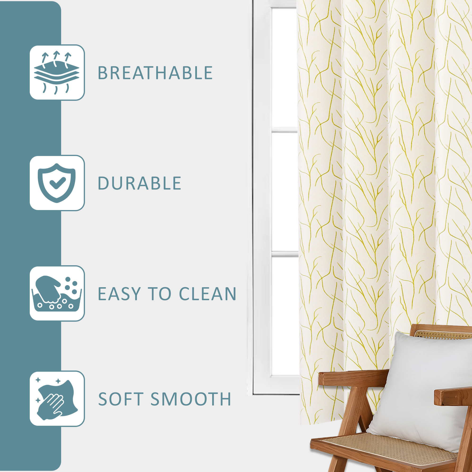 Kuber Industries Polyester Window Curtain 5 Feet with 8 Grommets  Soft  Fade-Resistant Home Decor Light Filtering Curtain for Living Room and Bedroom Windows  Digital Branches - Cream Golden