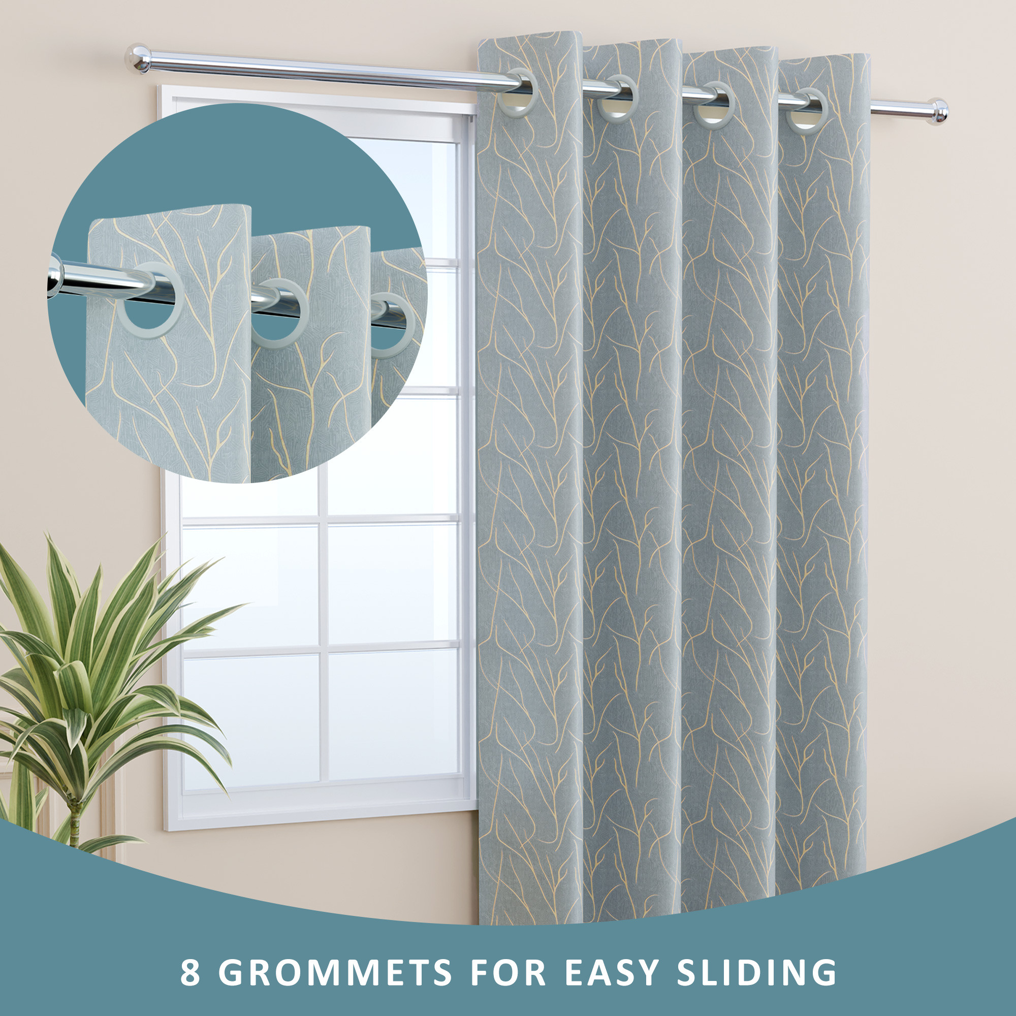 Kuber Industries Polyester Window Curtain 5 Feet with 8 Grommets  Soft  Fade-Resistant Home Decor Light Filtering Curtain for Living Room and Bedroom Windows  Digital Branches - Grey Golden