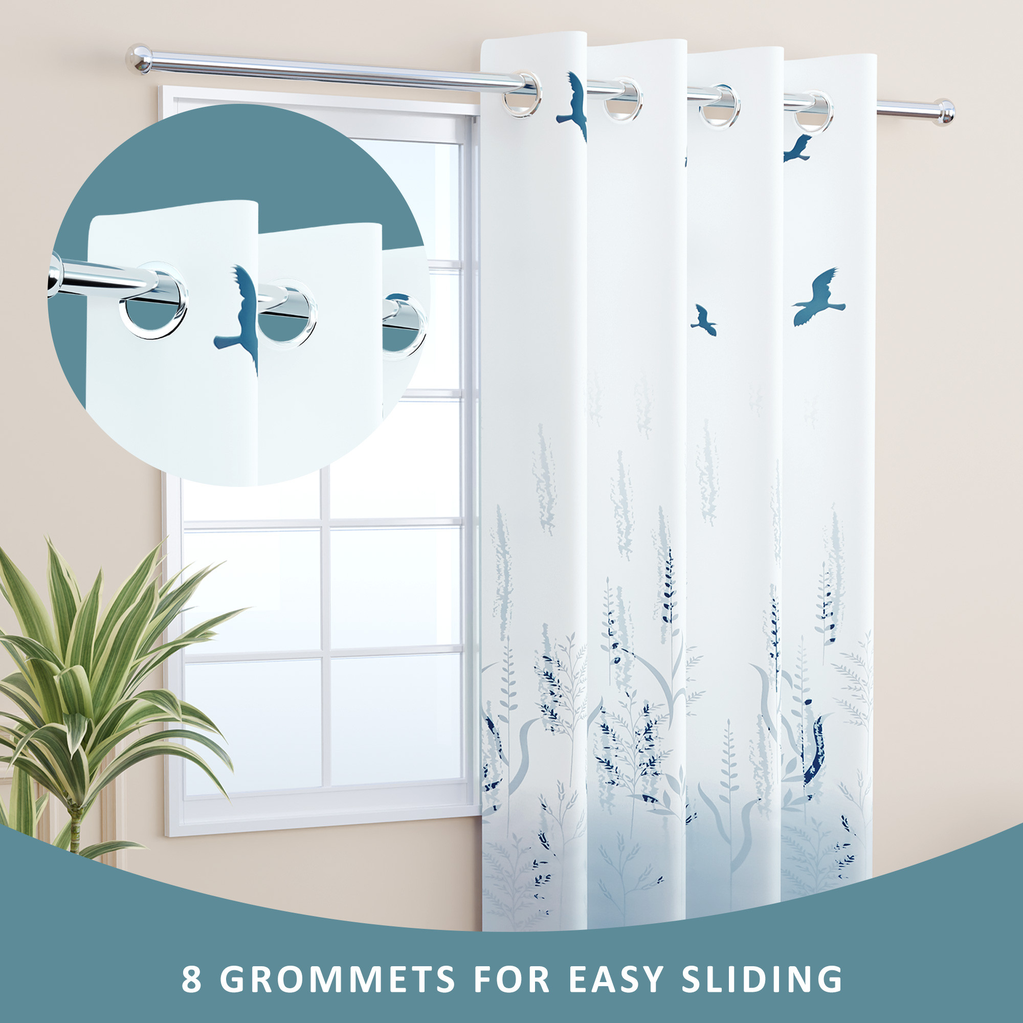 Kuber Industries Polyester Window Curtain 5 Feet with 8 Grommets  Soft  Fade-Resistant Home Decor Light Filtering Curtain for Living Room and Bedroom Windows  Digital Birds - White  Grey