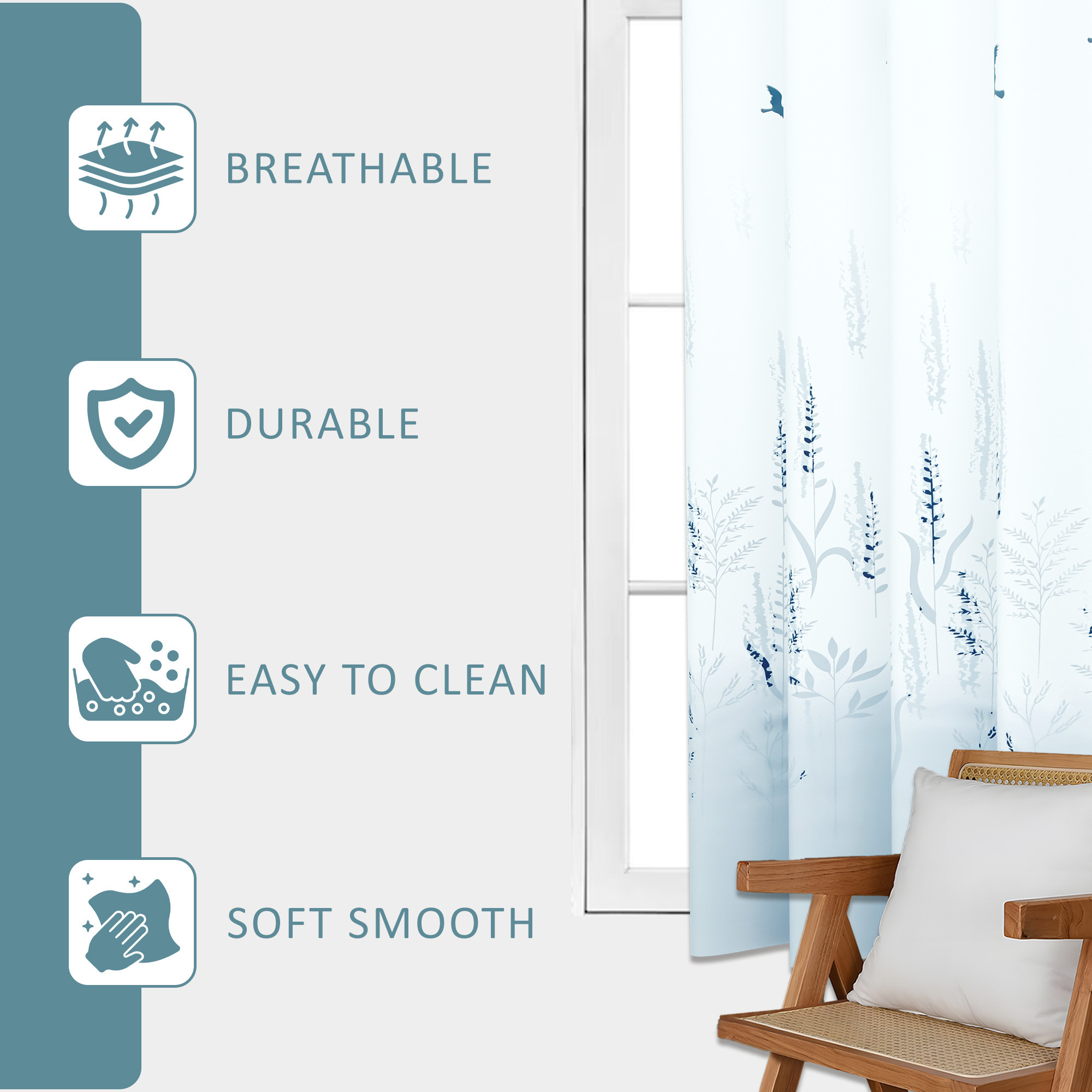 Kuber Industries Polyester Window Curtain 5 Feet with 8 Grommets  Soft  Fade-Resistant Home Decor Light Filtering Curtain for Living Room and Bedroom Windows  Digital Birds - White  Grey