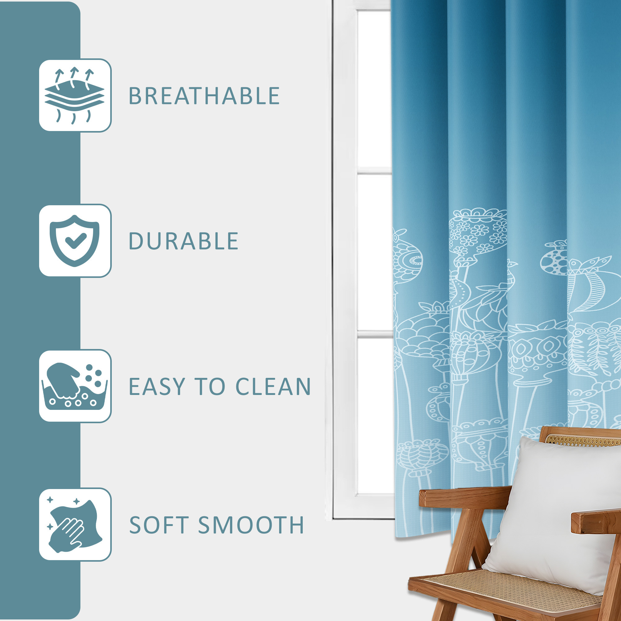 Kuber Industries Polyester Window Curtain 5 Feet with 8 Grommets  Soft  Fade-Resistant Home Decor Light Filtering Curtain for Living Room and Bedroom Windows  Digital Matki Flower - Blue