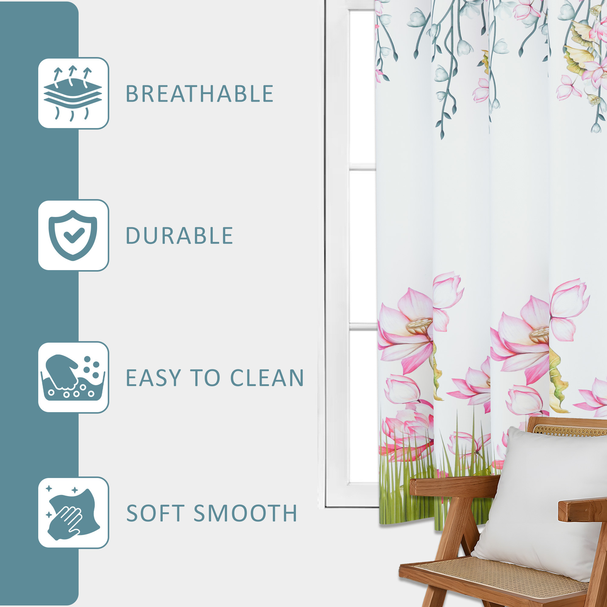 Kuber Industries Polyester Window Curtain 5 Feet with 8 Grommets  Soft  Fade-Resistant Home Decor Light Filtering Curtain for Living Room and Bedroom Windows  Digital Lotus Flower - White
