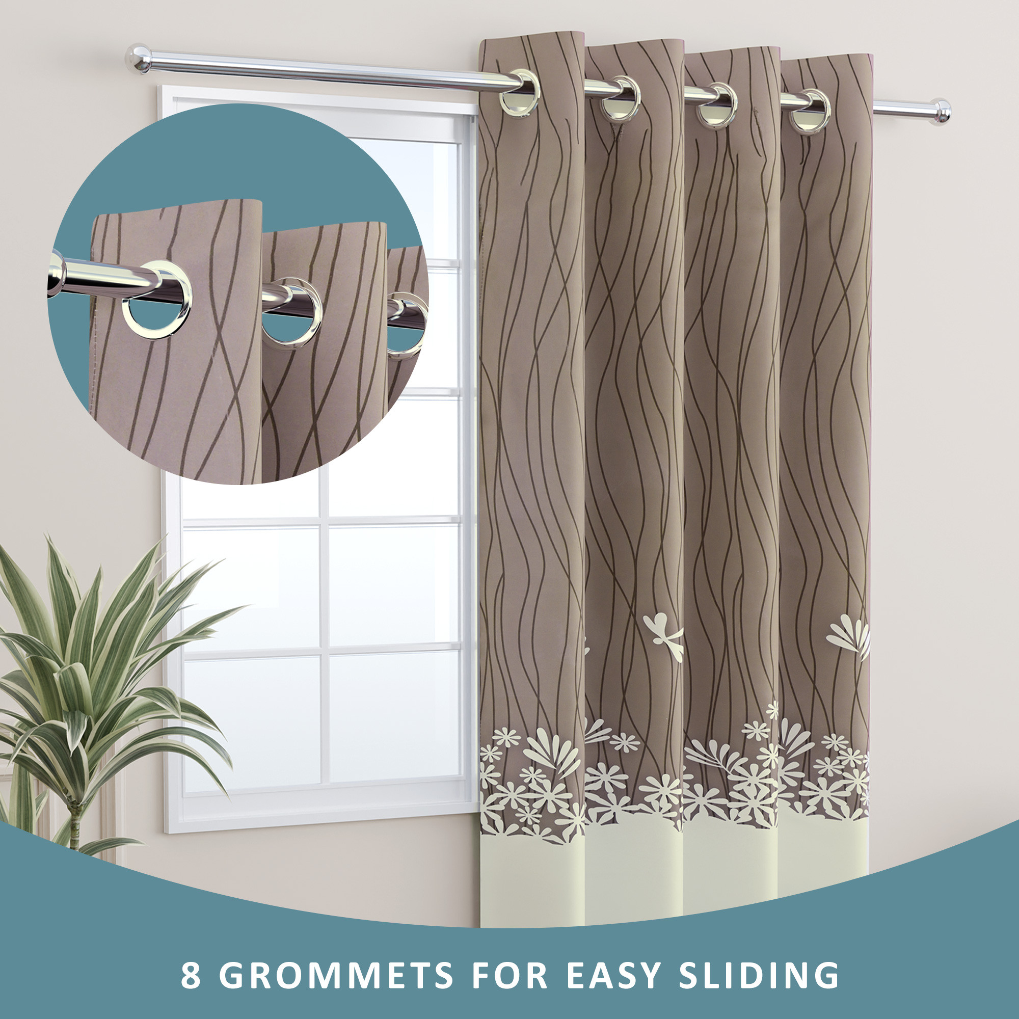 Kuber Industries Polyester Window Curtain 5 Feet with 8 Grommets  Soft  Fade-Resistant Home Decor Light Filtering Curtain for Living Room and Bedroom Windows  Digital Lining - Cream Brown