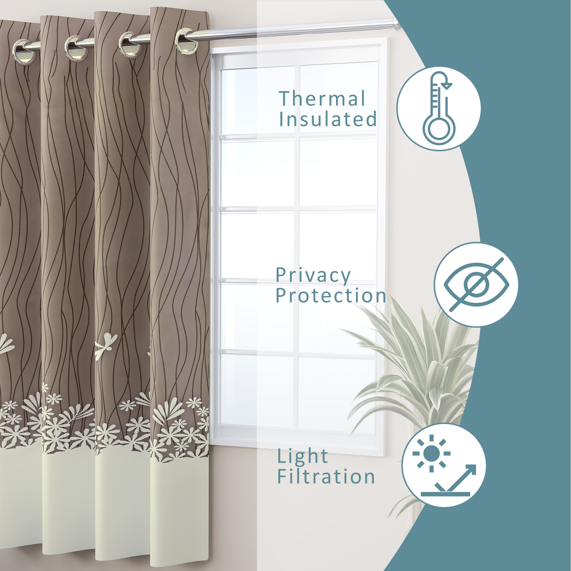 Kuber Industries Polyester Window Curtain 5 Feet with 8 Grommets  Soft  Fade-Resistant Home Decor Light Filtering Curtain for Living Room and Bedroom Windows  Digital Lining - Cream Brown