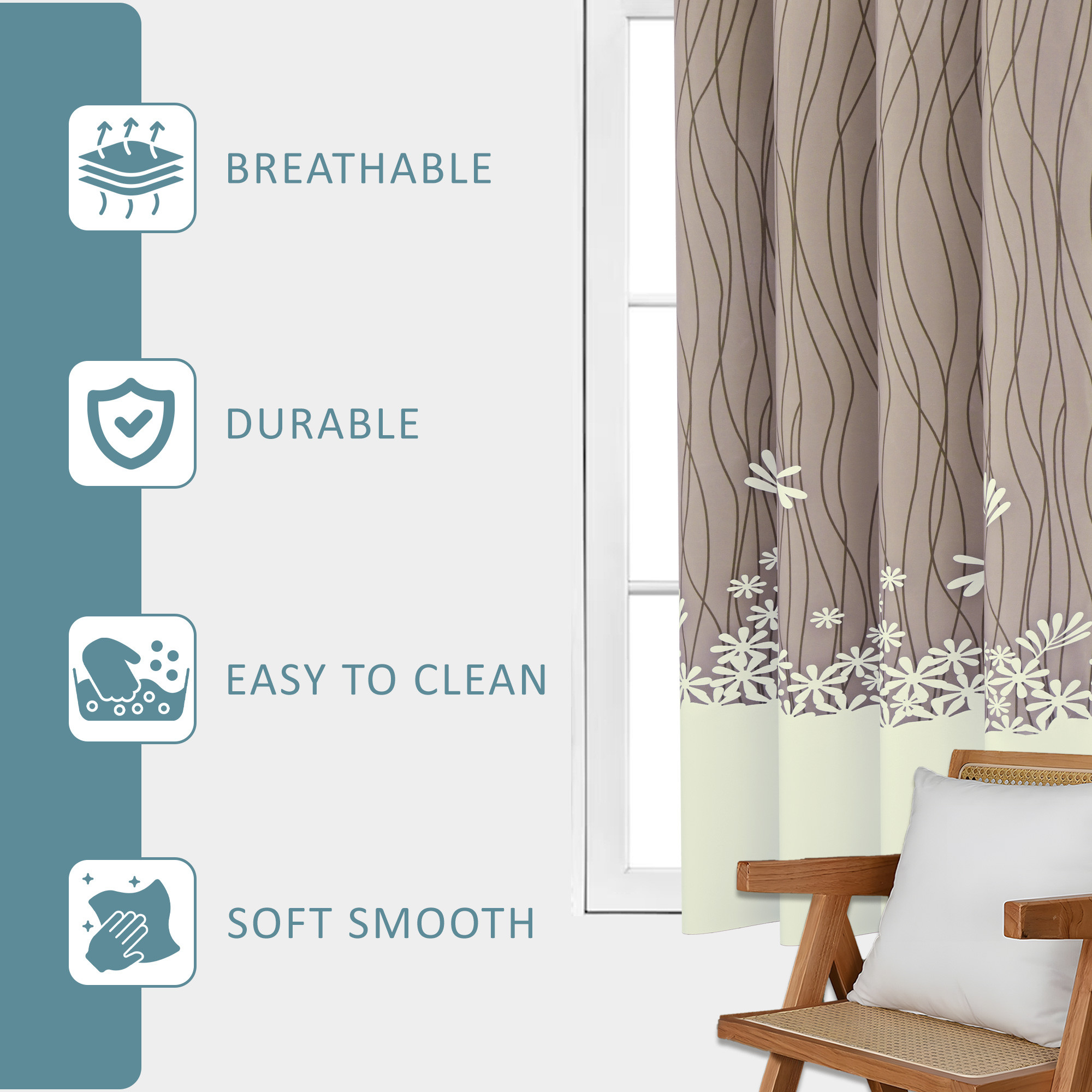 Kuber Industries Polyester Window Curtain 5 Feet with 8 Grommets  Soft  Fade-Resistant Home Decor Light Filtering Curtain for Living Room and Bedroom Windows  Digital Lining - Cream Brown