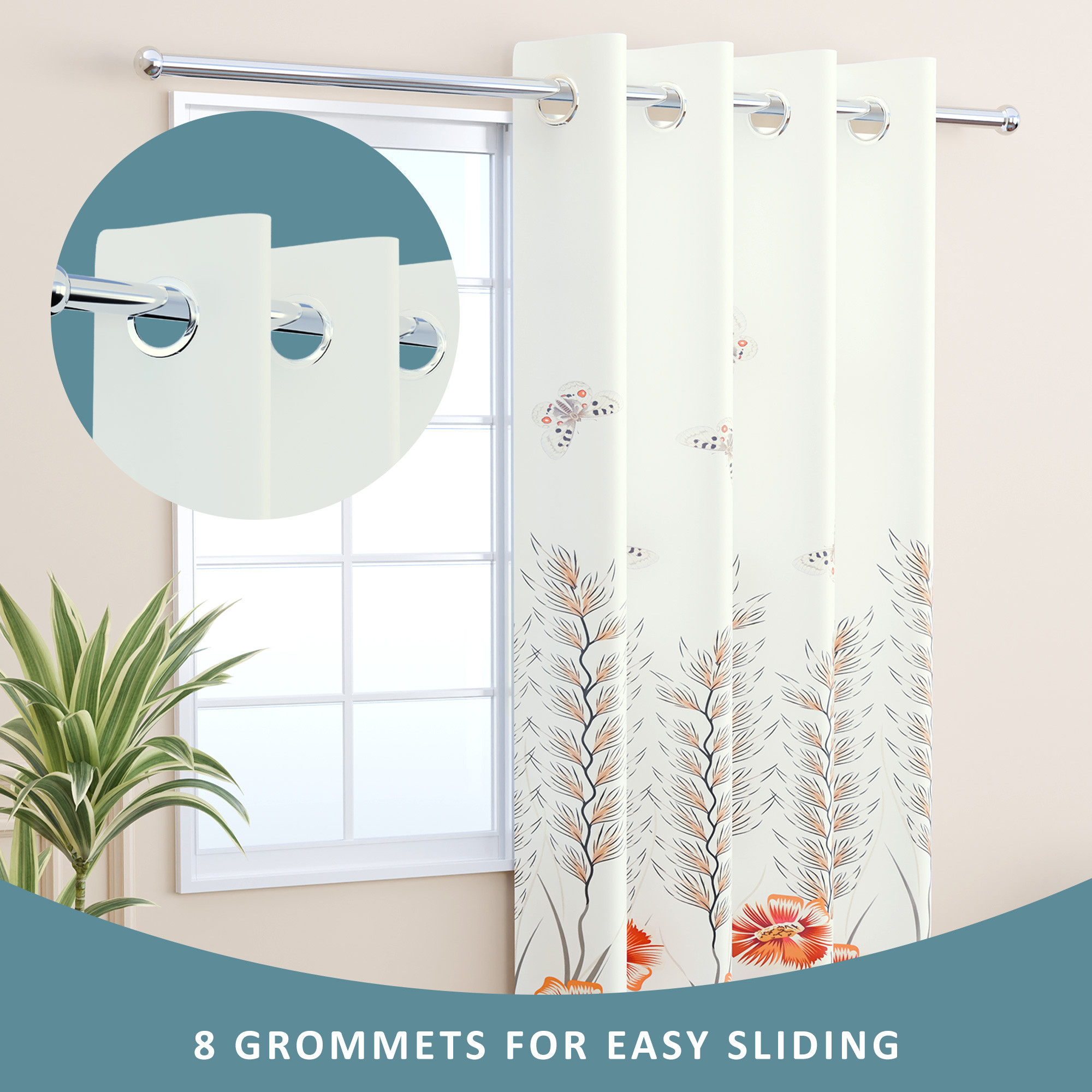 Kuber Industries Polyester Window Curtain 5 Feet with 8 Grommets  Soft  Fade-Resistant Home Decor Light Filtering Curtain for Living Room and Bedroom Windows  Digital Butterfly - White