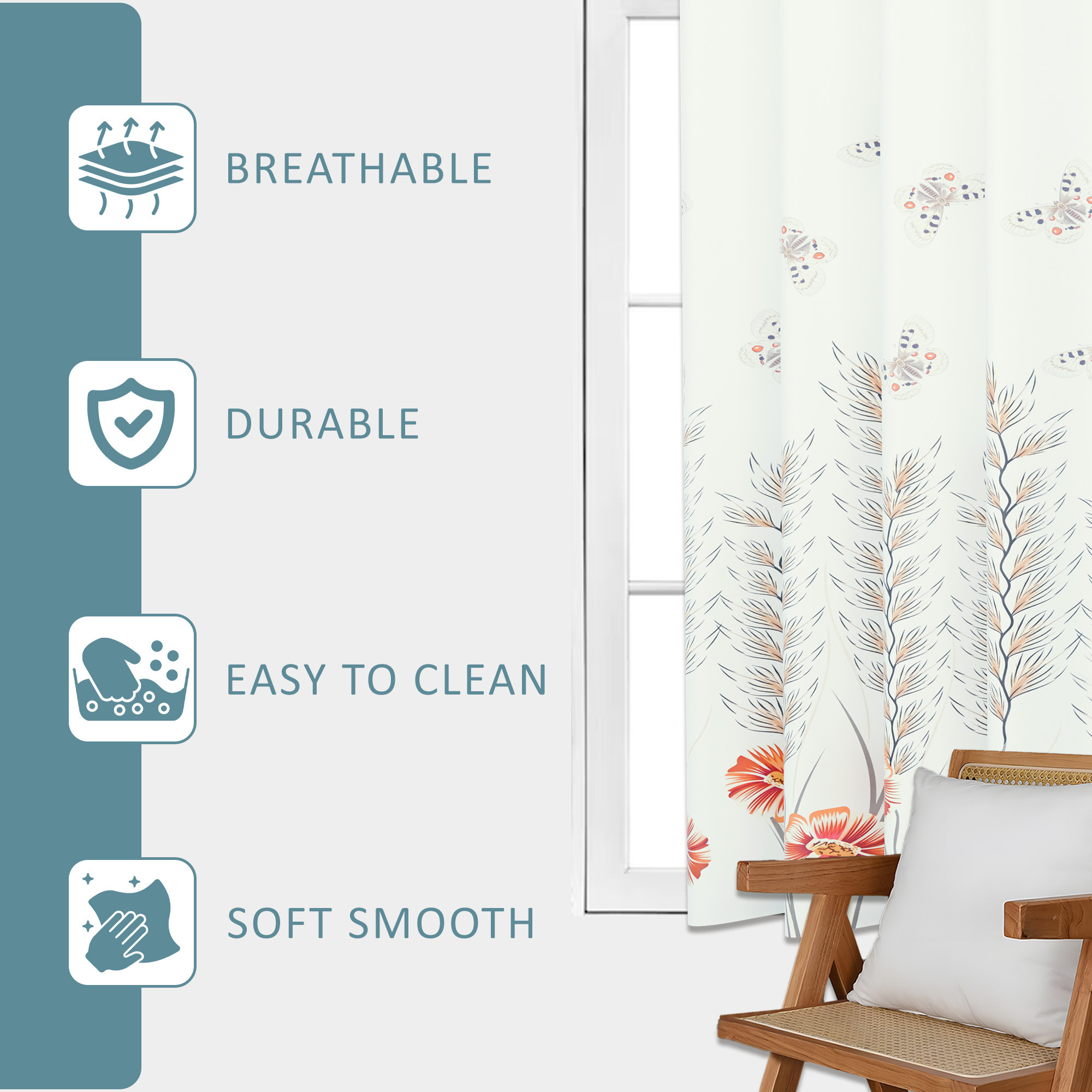 Kuber Industries Polyester Window Curtain 5 Feet with 8 Grommets  Soft  Fade-Resistant Home Decor Light Filtering Curtain for Living Room and Bedroom Windows  Digital Butterfly - White