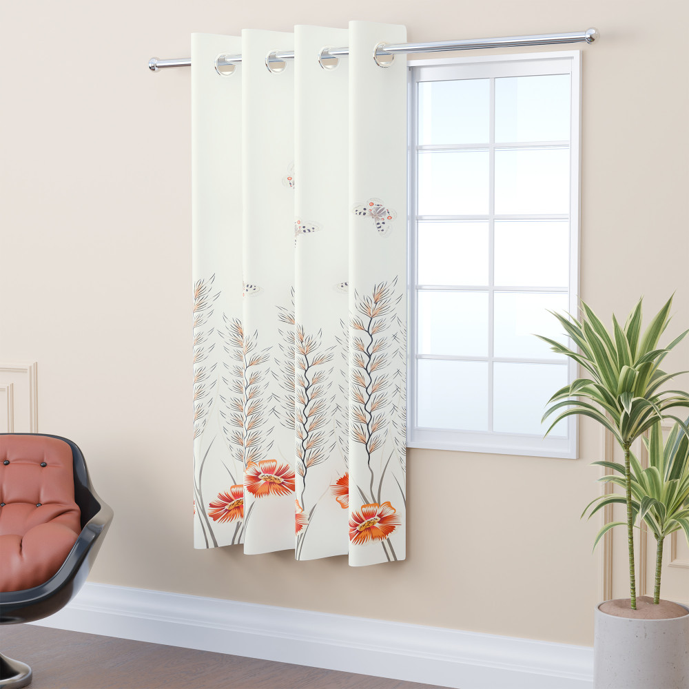Image of Polyester Window Curtain 5 Feet with 8 Grommets | Soft &amp; Fade-Resistant Home Decor Light Filtering Curtain for Living Room and Bedroom Windows | Digital Butterfly - White