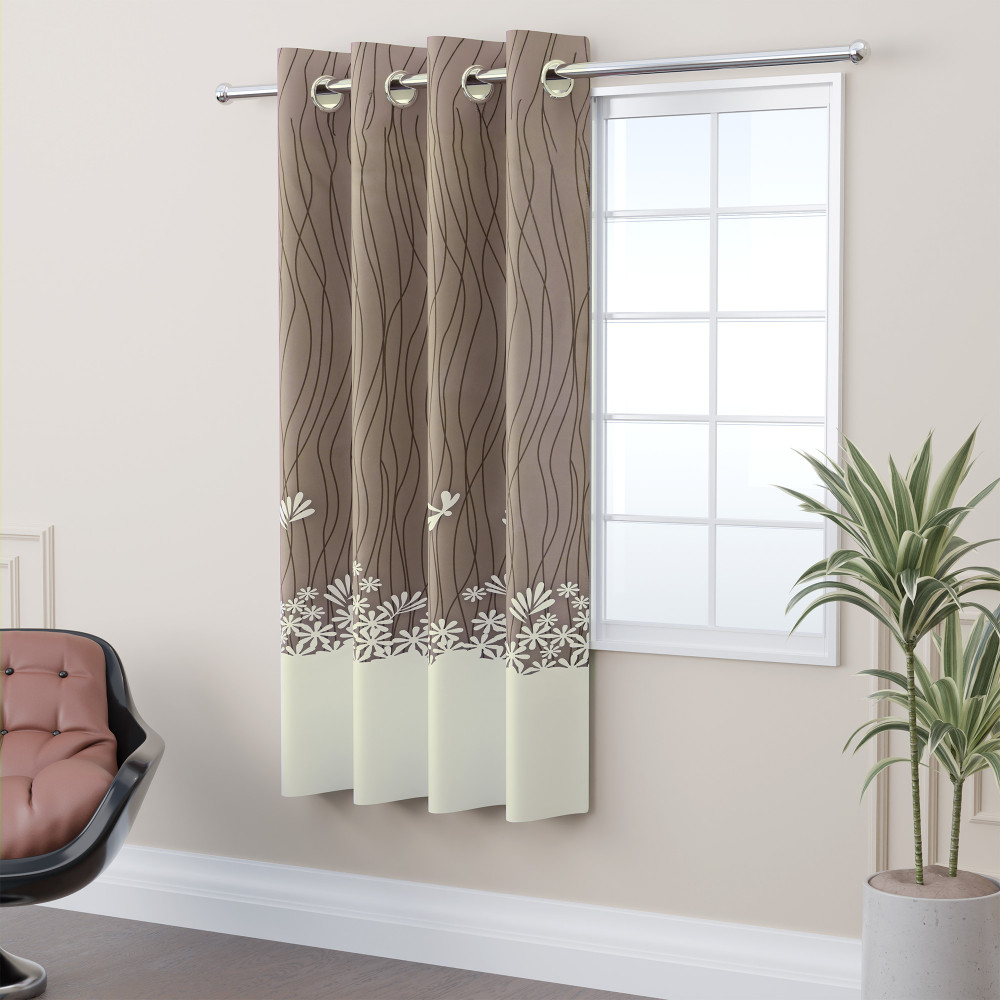 Image of Polyester Window Curtain 5 Feet with 8 Grommets | Soft &amp; Fade-Resistant Home Decor Light Filtering Curtain for Living Room and Bedroom Windows | Digital Lining - Cream Brown