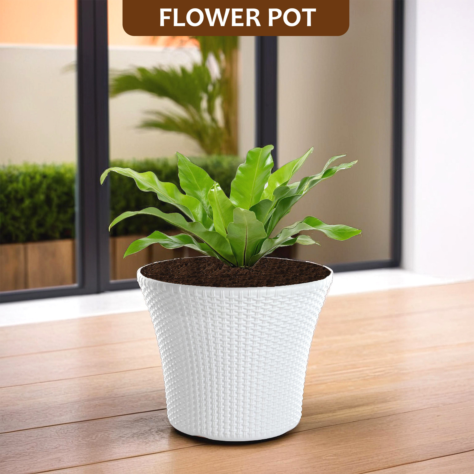 Kuber Industries Polyfiber 12 Inch Pots for Plants Balcony  Outdoor Flower Pots for Garden  Planters for Home Decor and Office  Indoor Terrace Gamla for Plants  White