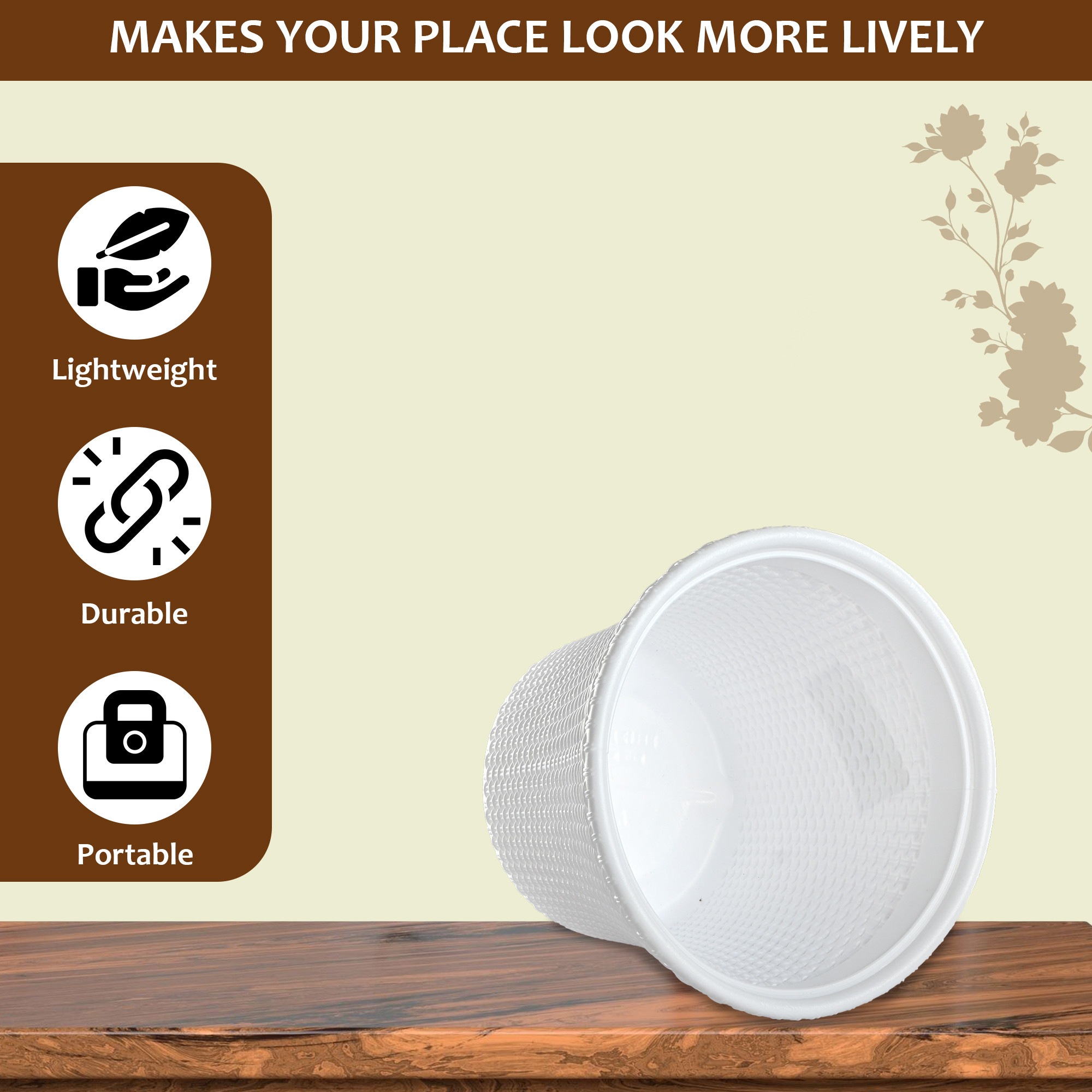 Kuber Industries Polyfiber 12 Inch Pots for Plants Balcony  Outdoor Flower Pots for Garden  Planters for Home Decor and Office  Indoor Terrace Gamla for Plants  White