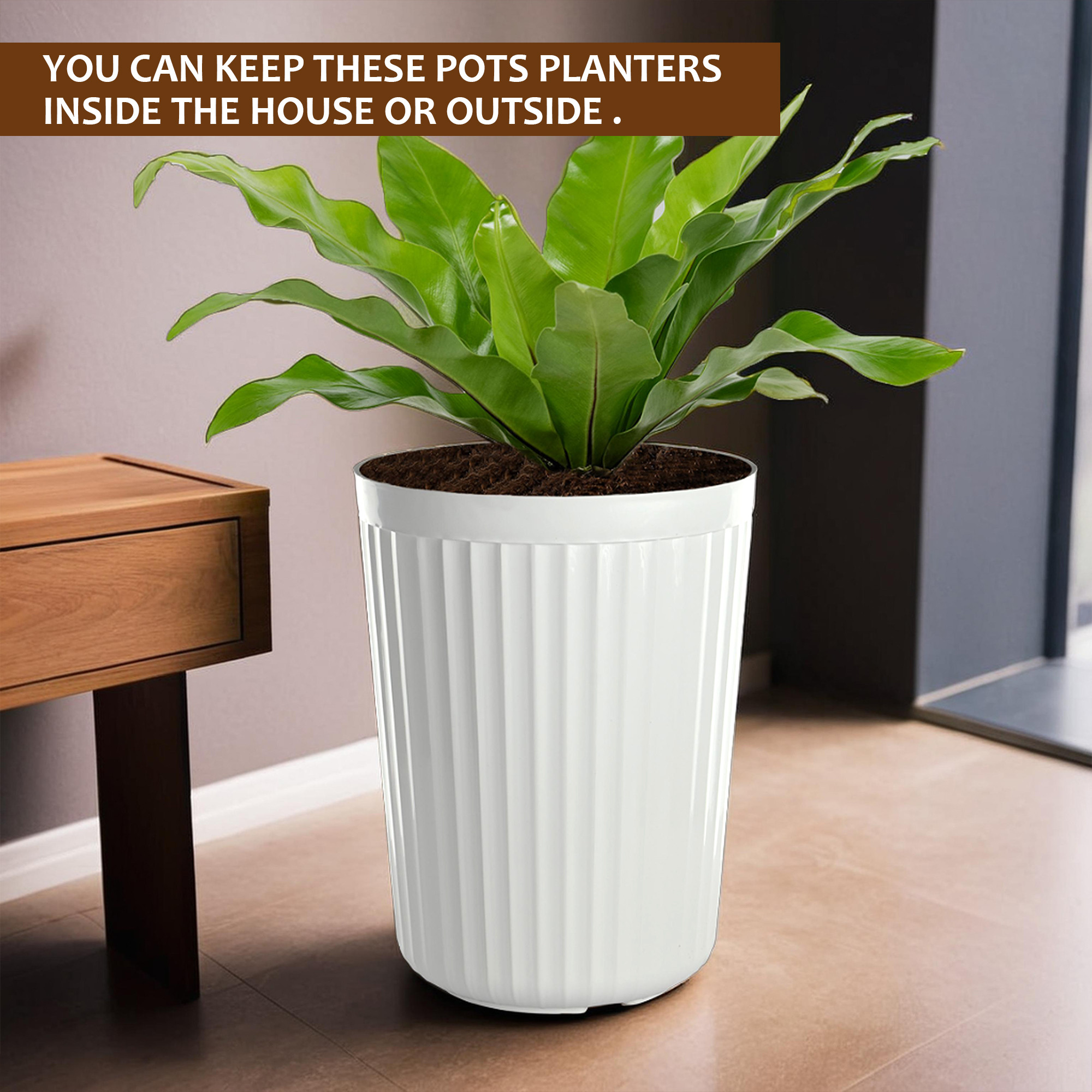 Kuber Industries Polyfiber 14 Inch Pots for Plant Balcony  Planters for Home Decor and Office  Long Flower Pots for Garden  Indoor Outdoor Terrace Gamla for Plants  White