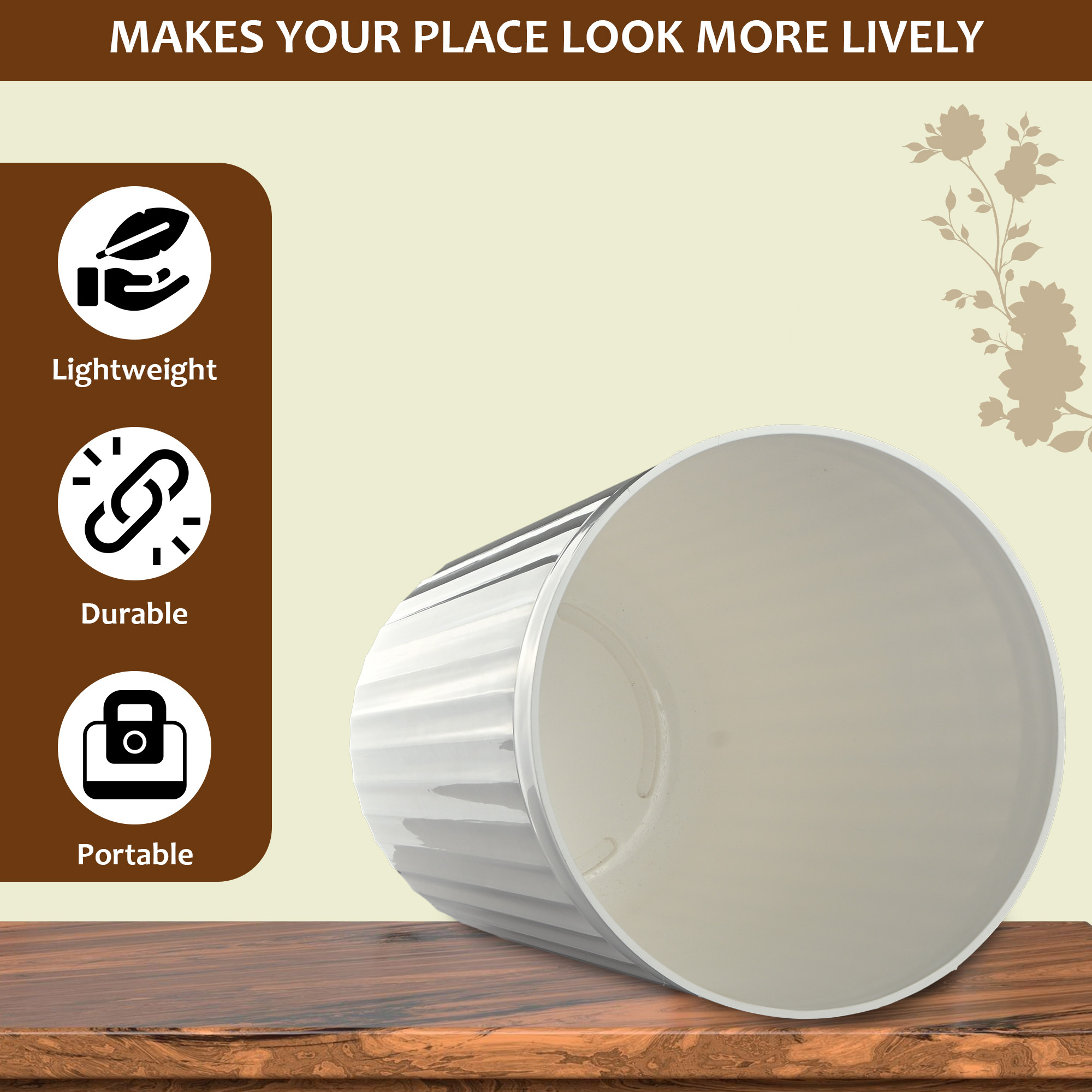 Kuber Industries Polyfiber 14 Inch Pots for Plant Balcony  Planters for Home Decor and Office  Long Flower Pots for Garden  Indoor Outdoor Terrace Gamla for Plants  White