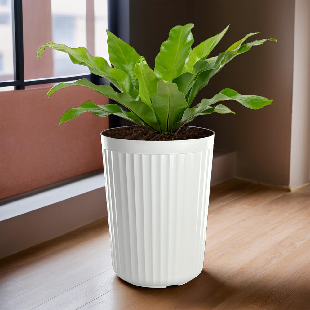 Image of Kuber Industries Polyfiber 14 Inch Pots for Plant Balcony | Planters for Home Decor and Office | Long Flower Pots for Garden | Indoor Outdoor Terrace Gamla for Plants | White