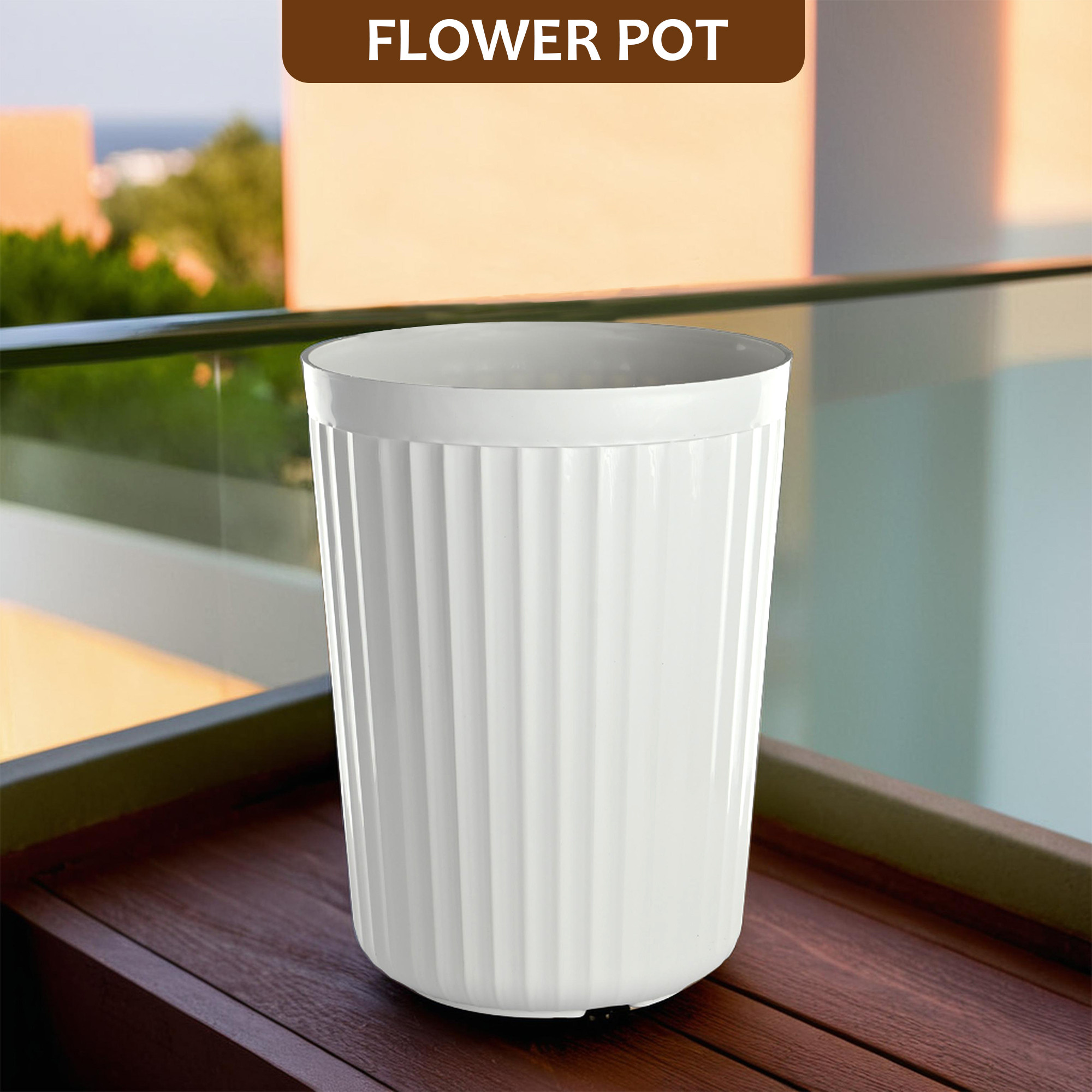 Kuber Industries Polyfiber 14 Inch Pots for Plant Balcony  Planters for Home Decor and Office  Long Flower Pots for Garden  Indoor Outdoor Terrace Gamla for Plants  White