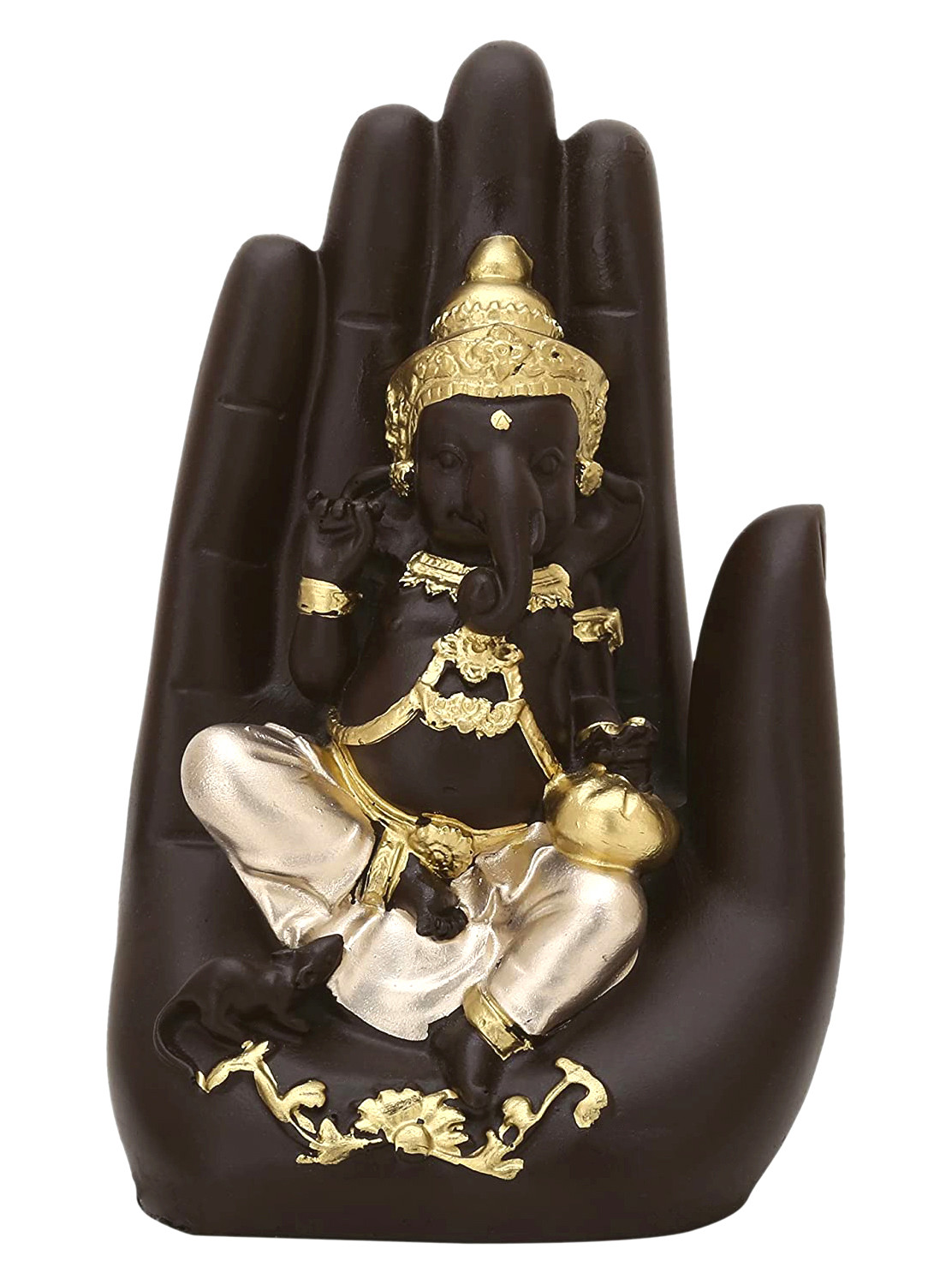 Kuber Industries Polyresin Handcrafted Palm Ganesha Idol Showpiece for Home Decor (Brown)