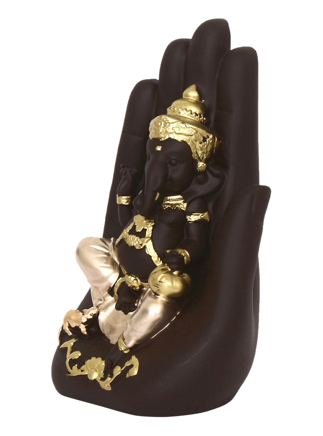 Kuber Industries Polyresin Handcrafted Palm Ganesha Idol Showpiece for Home Decor (Brown)