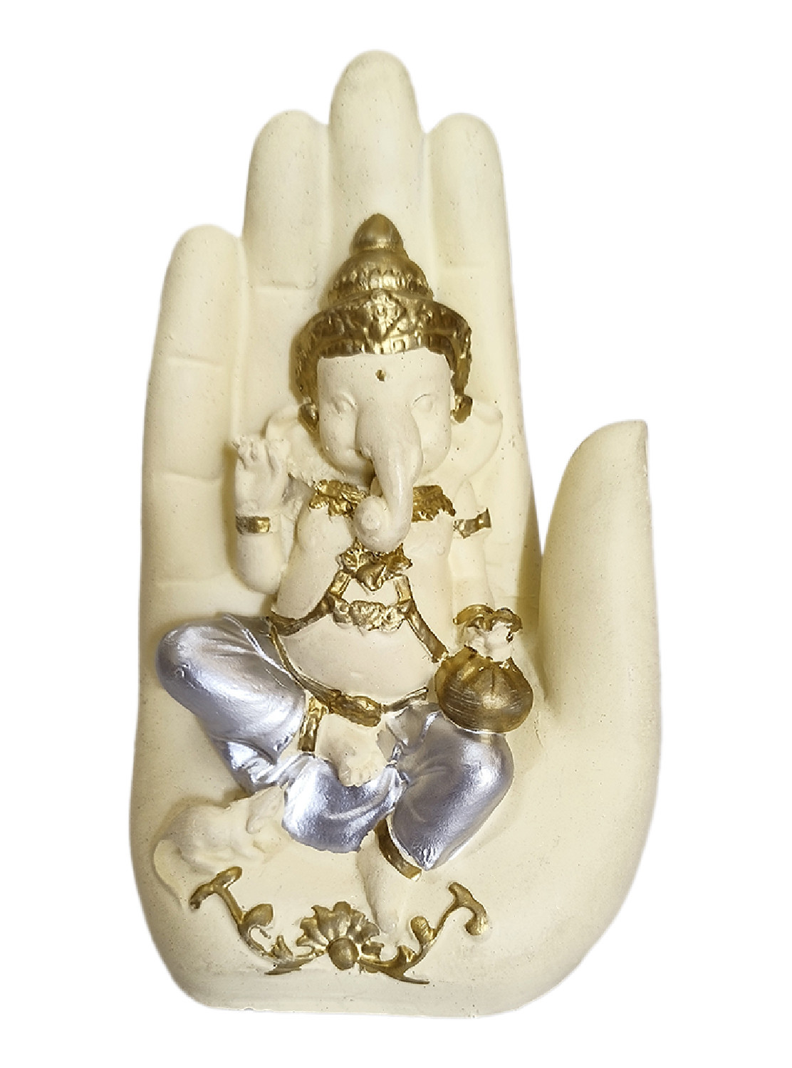 Kuber Industries Polyresin Handcrafted Palm Ganesha Idol Showpiece for Home Decor (Cream)