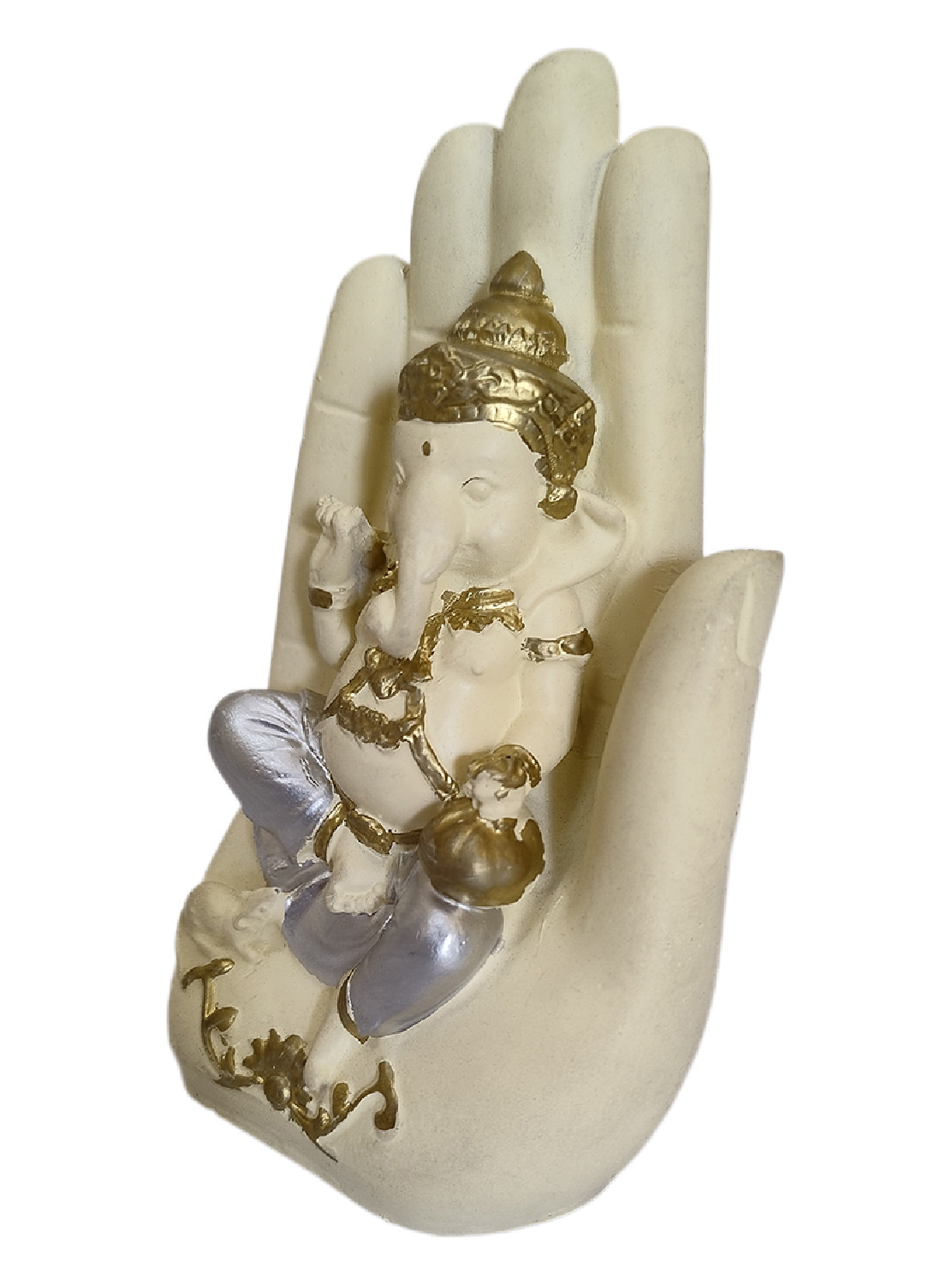Kuber Industries Polyresin Handcrafted Palm Ganesha Idol Showpiece for Home Decor (Cream)