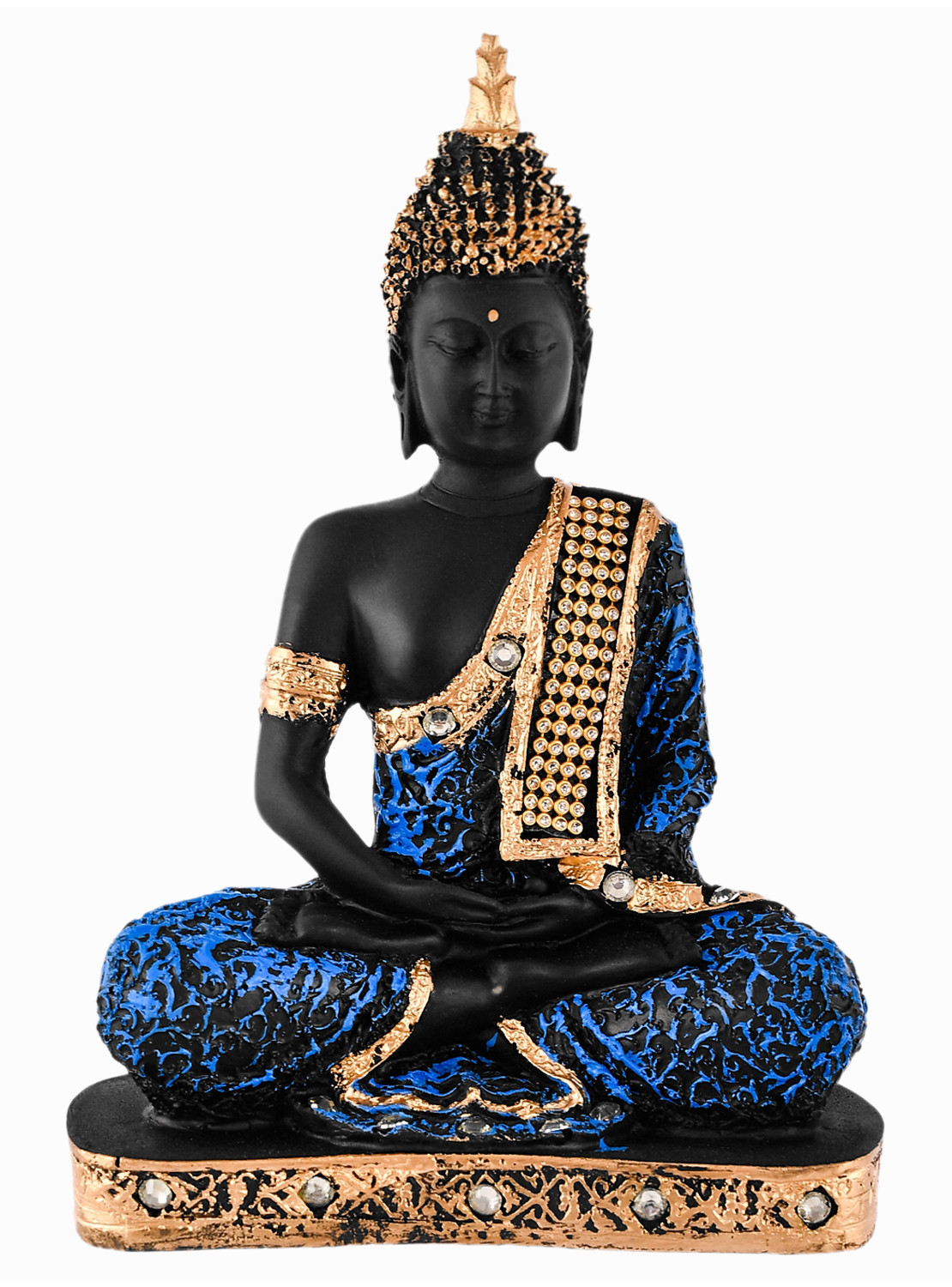 Kuber Industries Polyresin Lord Gautam Buddha Figurine Idols for Living Room in Home Decorative Showpiece (Black & Blue)