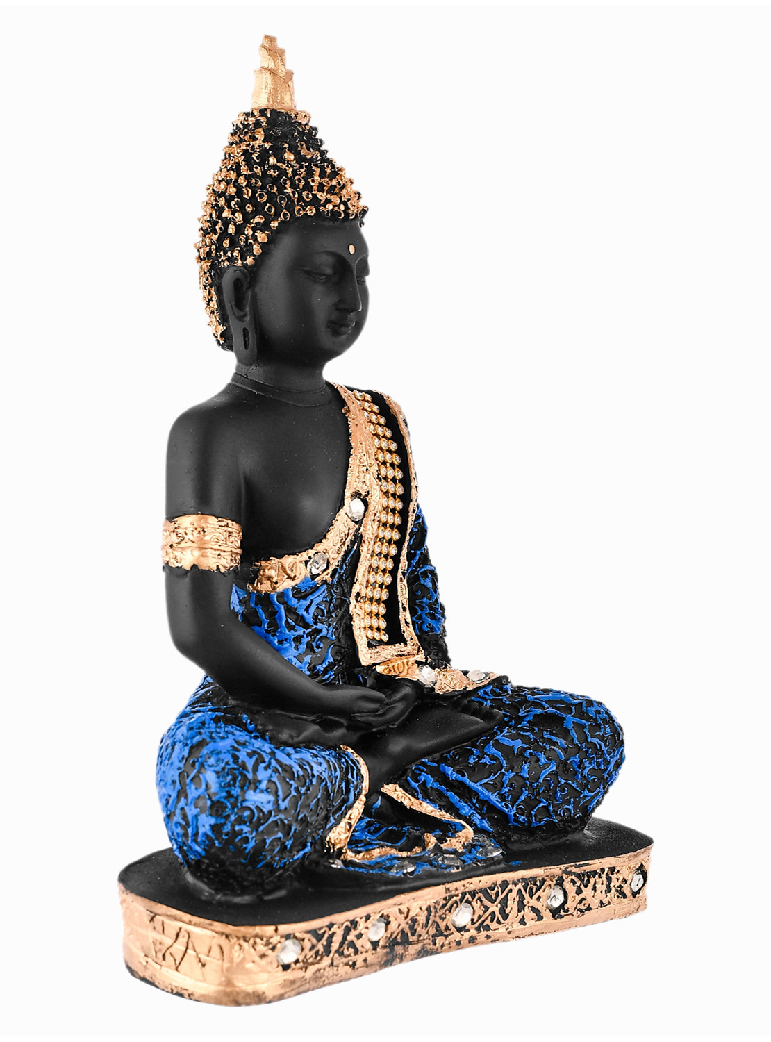 Kuber Industries Polyresin Lord Gautam Buddha Figurine Idols for Living Room in Home Decorative Showpiece (Black & Blue)