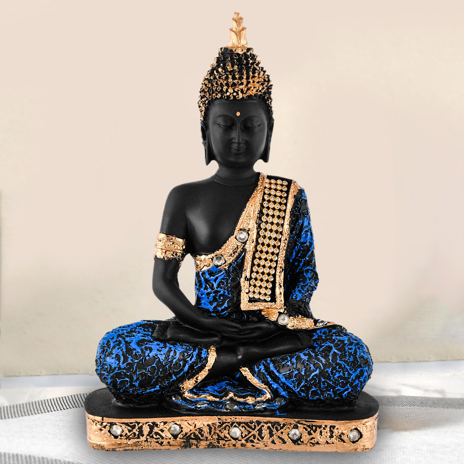 Kuber Industries Polyresin Lord Gautam Buddha Figurine Idols for Living Room in Home Decorative Showpiece (Black & Blue)