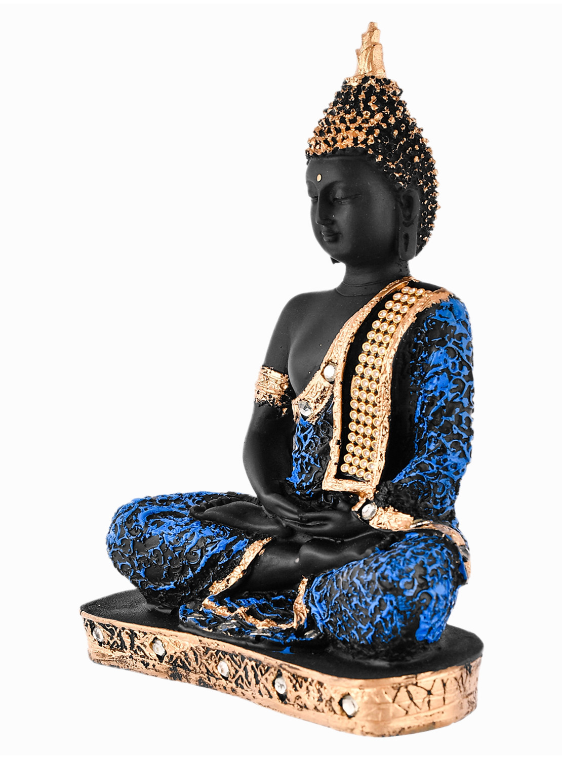 Kuber Industries Polyresin Lord Gautam Buddha Figurine Idols for Living Room in Home Decorative Showpiece (Black & Blue)