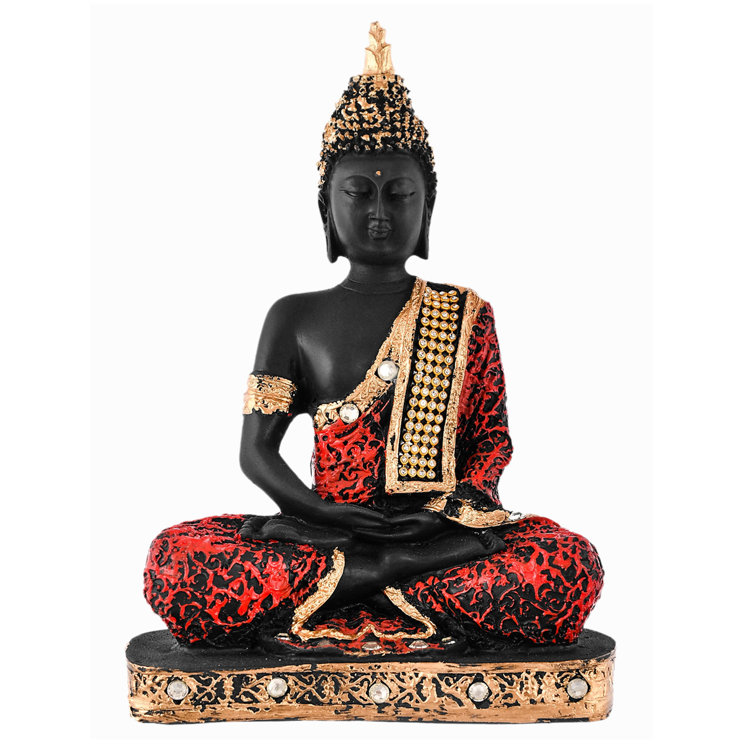 Kuber Industries Polyresin Lord Gautam Buddha Figurine Idols for Living Room in Home Decorative Showpiece (Black & Orange)