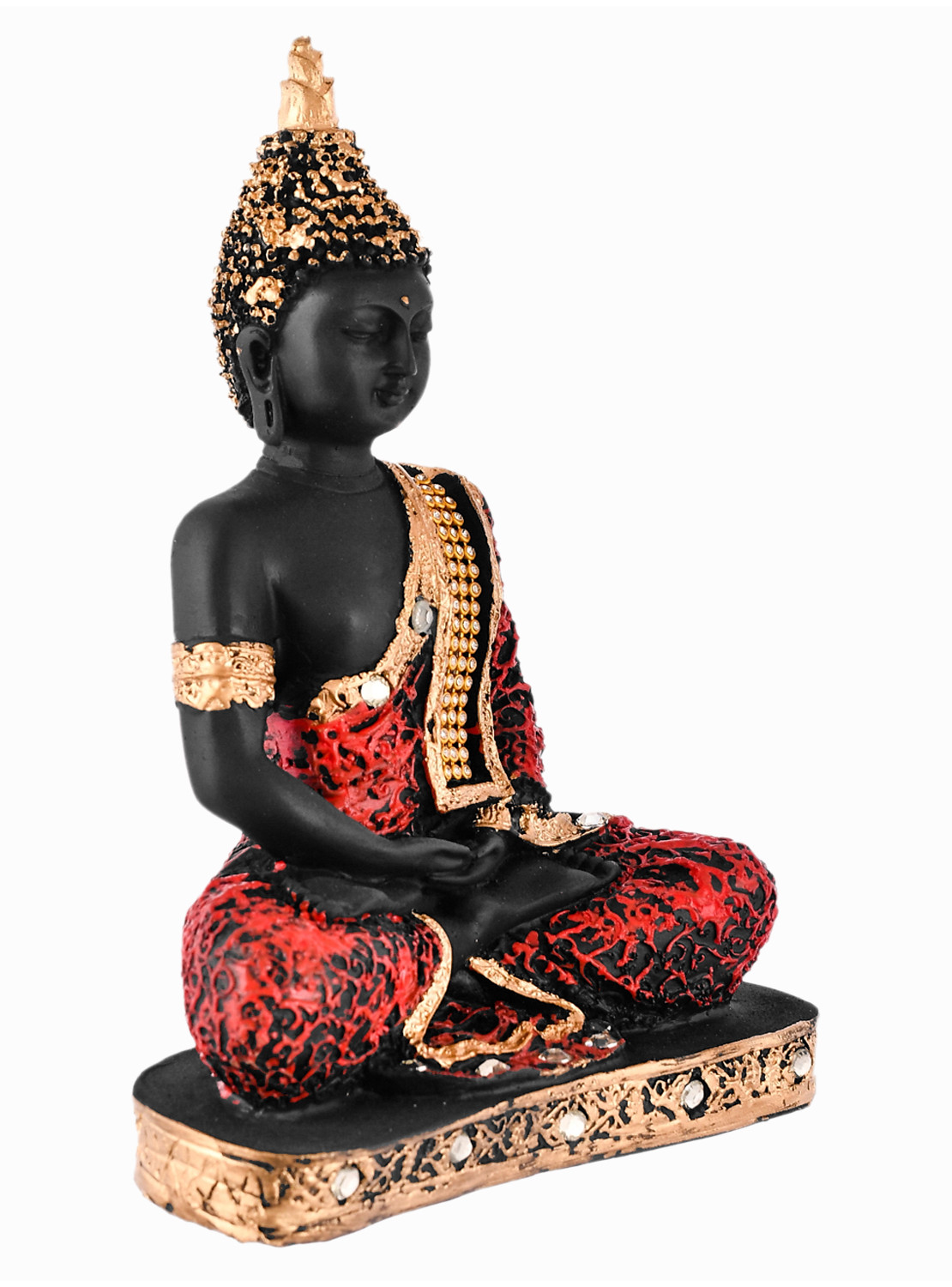 Kuber Industries Polyresin Lord Gautam Buddha Figurine Idols for Living Room in Home Decorative Showpiece (Black & Orange)