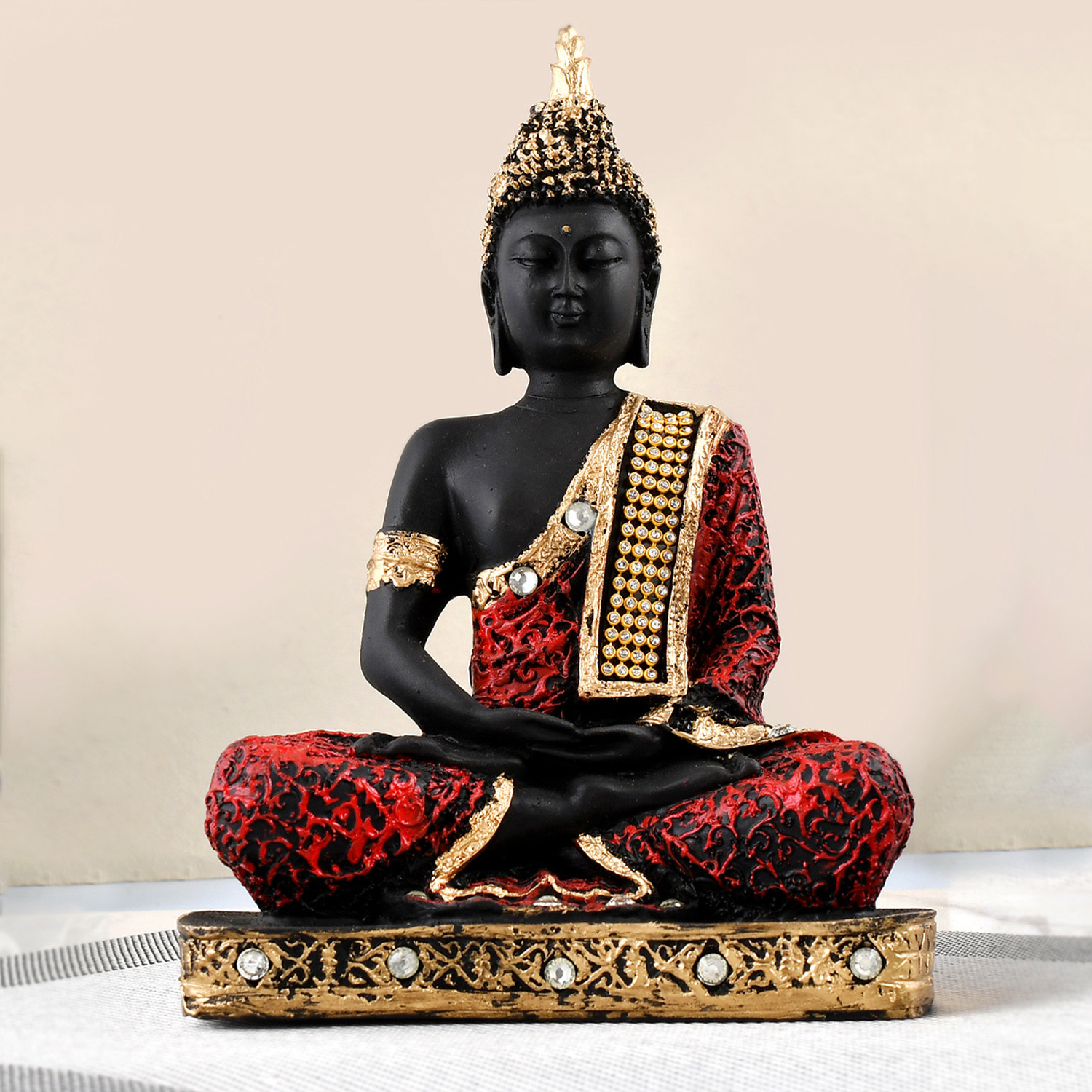 Kuber Industries Polyresin Lord Gautam Buddha Figurine Idols for Living Room in Home Decorative Showpiece (Black & Orange)