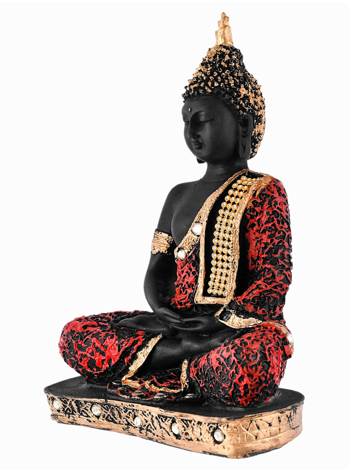Kuber Industries Polyresin Lord Gautam Buddha Figurine Idols for Living Room in Home Decorative Showpiece (Black & Orange)