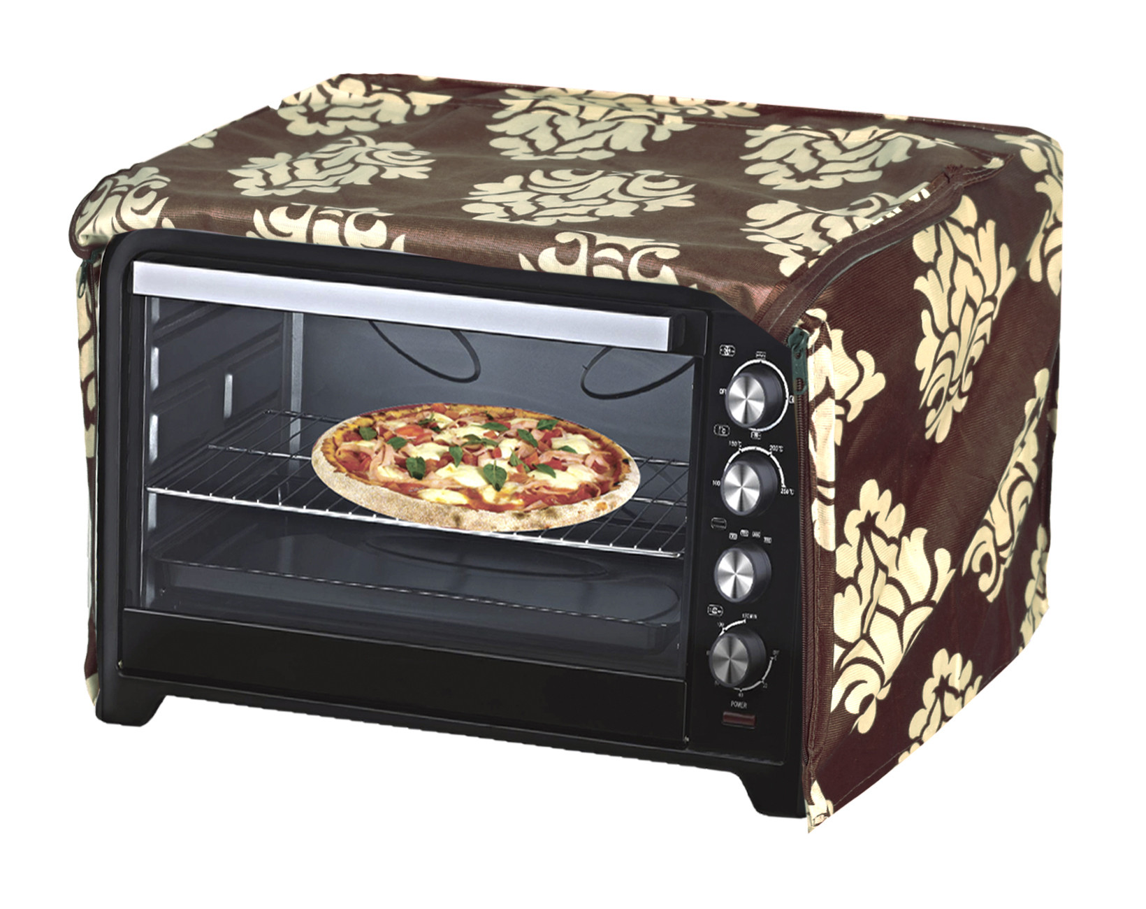 Kuber Industries Polyster Floral Printed Microwave Oven Cover,20 Ltr. (Brown)-HS43KUBMART25929