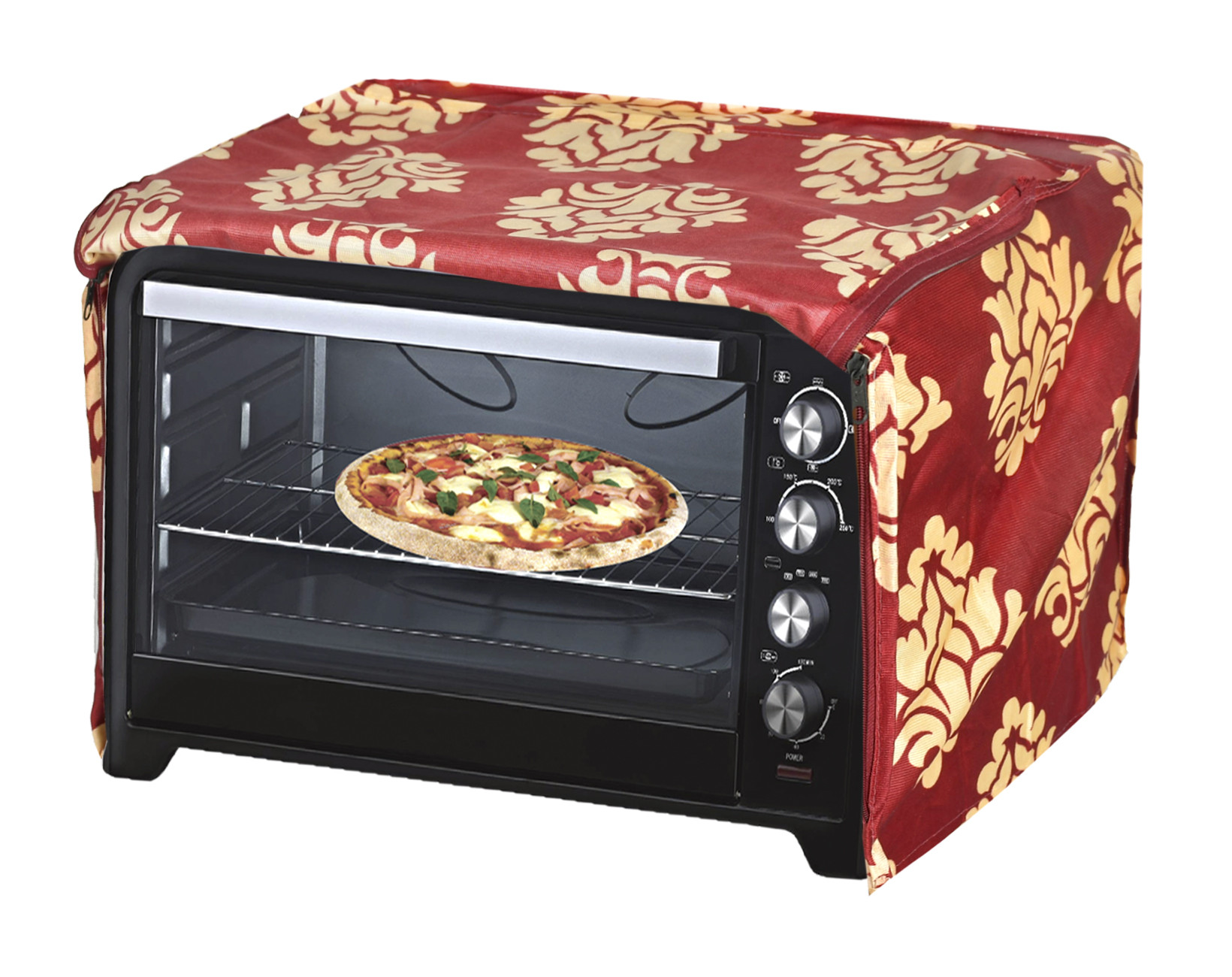 Kuber Industries Polyster Floral Printed Microwave Oven Cover,30 Ltr. (Maroon)-HS43KUBMART25943