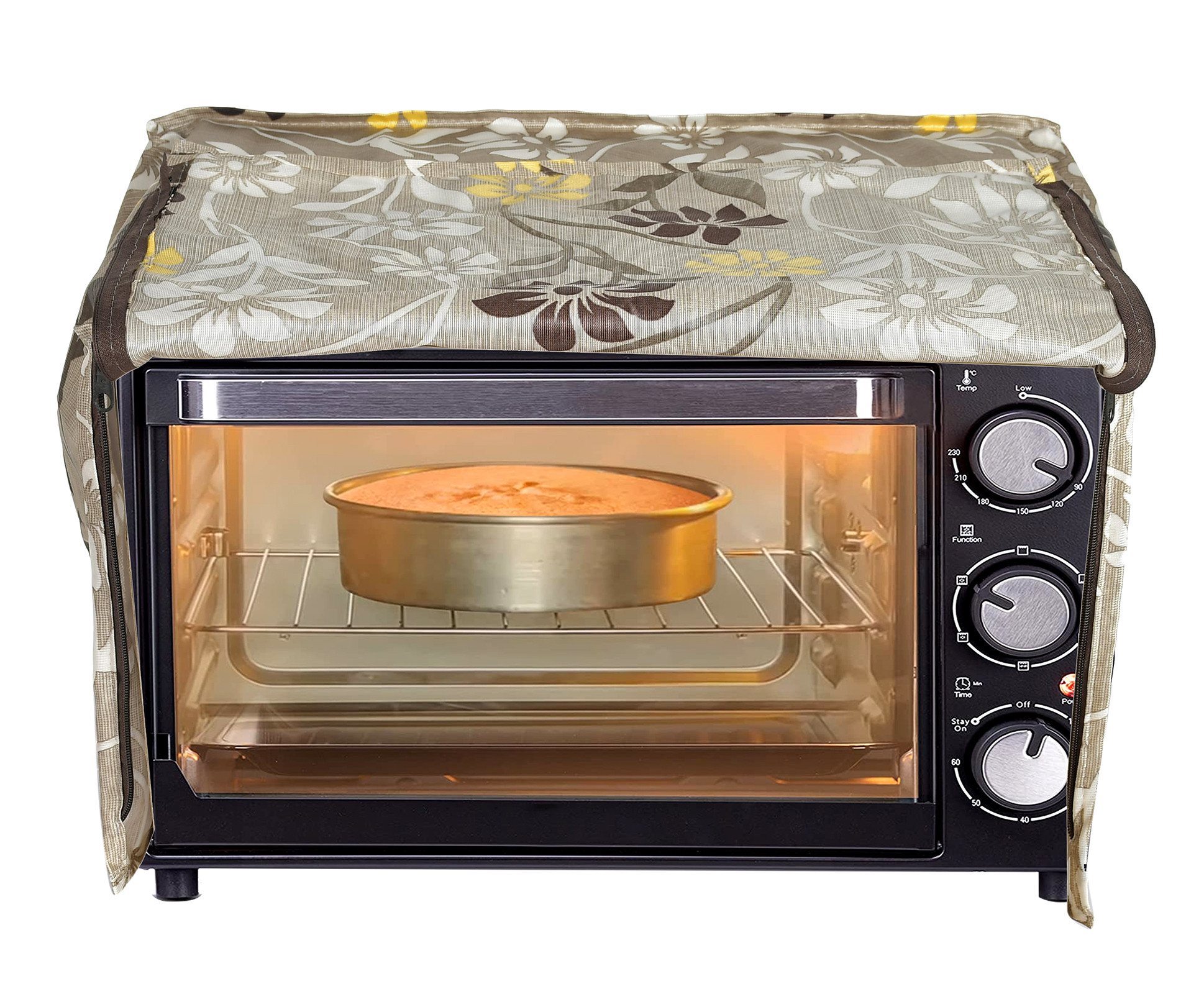 Kuber Industries Polyster Flower Printed Microwave Oven Cover,23 Ltr. (Brown)-HS43KUBMART25915