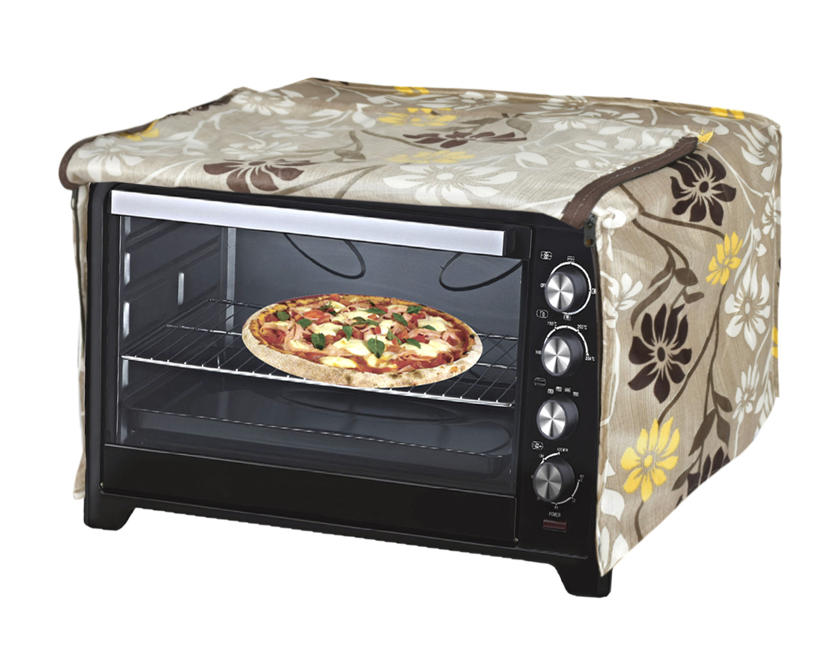 Kuber Industries Polyster Flower Printed Microwave Oven Cover,30 Ltr. (Brown)-HS43KUBMART25919