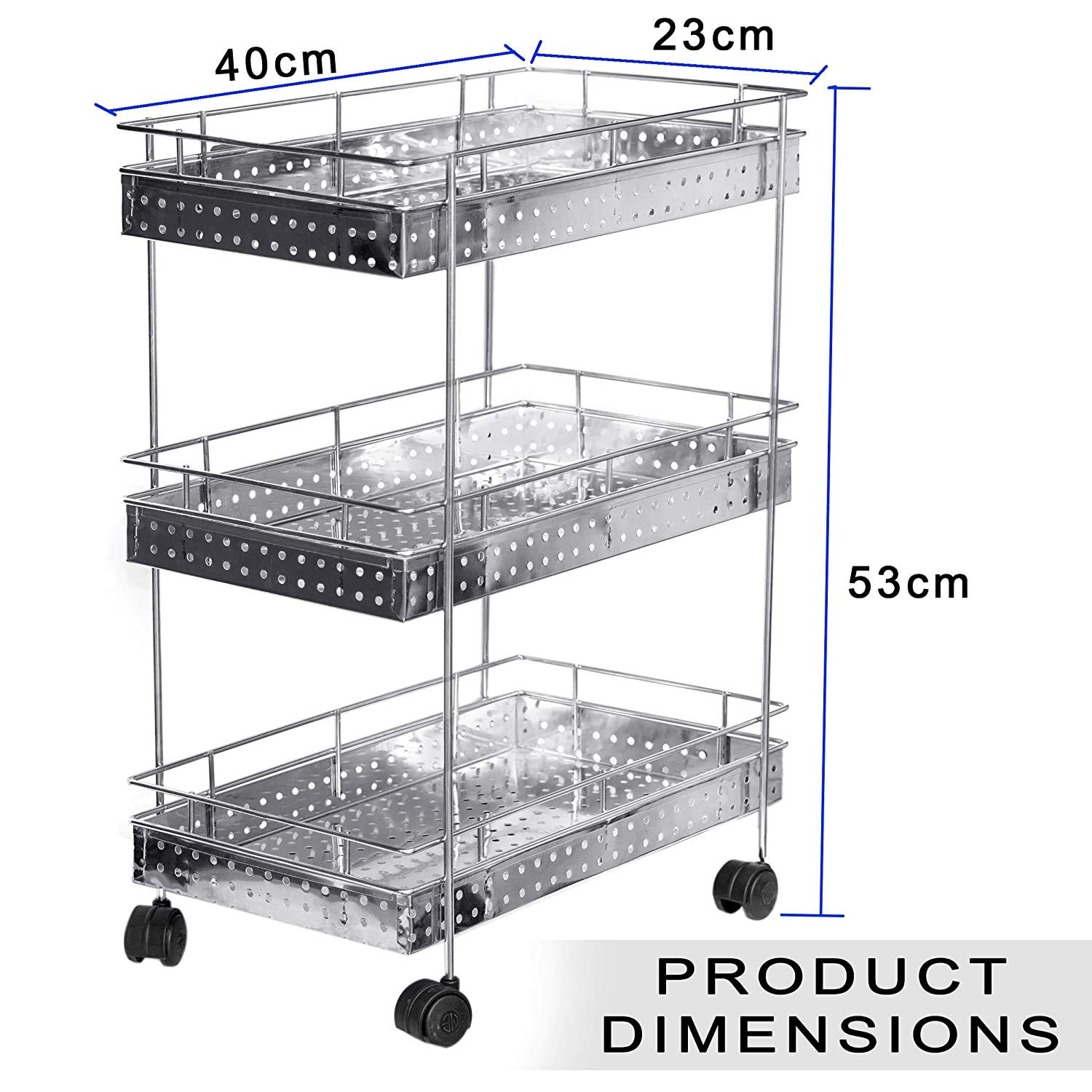 Kuber Industries Popular 3-Layer Stainless Steel Multipurpose Storage Rack/Shelf, Kitchen Rack With Wheels (Silver)