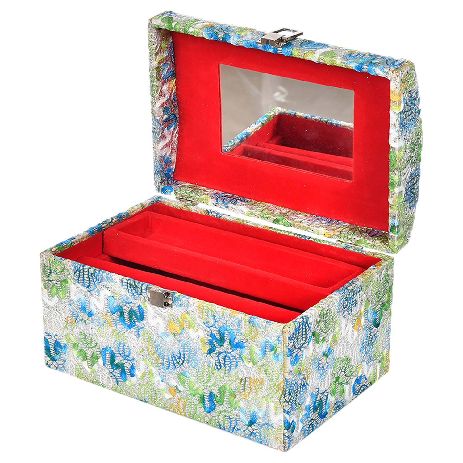 Kuber Industries Poratble: Compact Designer Wooden Makeup/Jewllery/Travel Toiletry Box For Women With Mirror (Multicolor)-45KM057