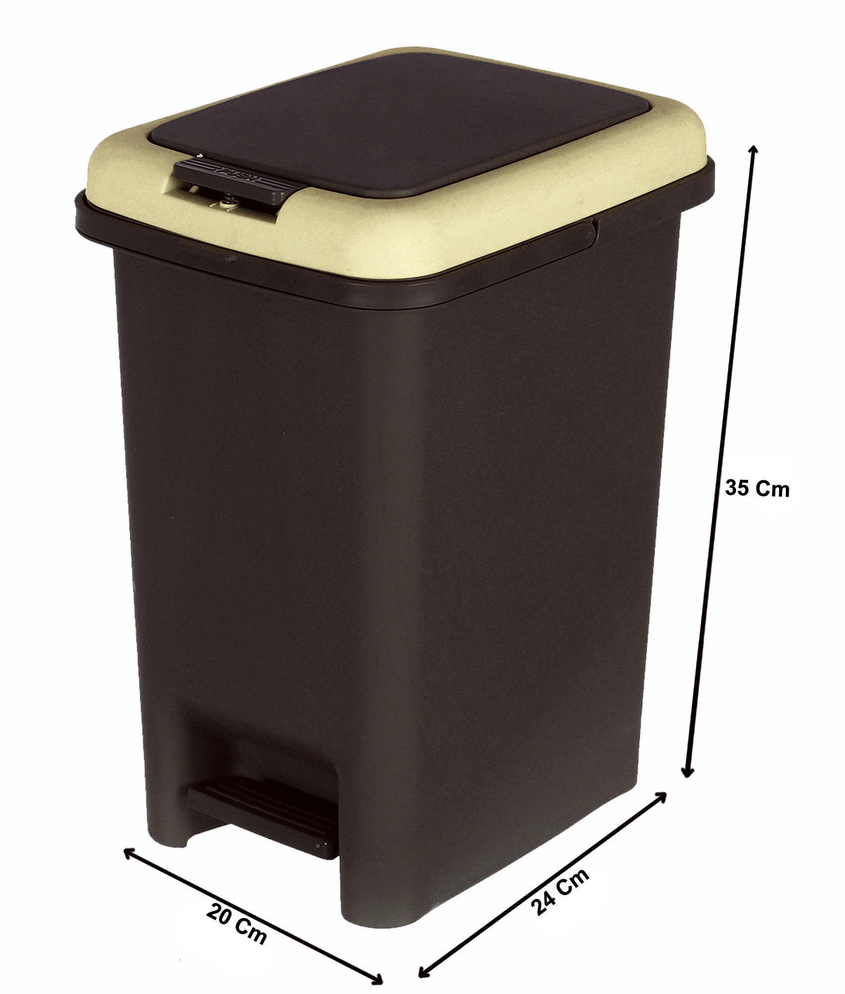 Kuber Industries Portable 10 Ltr Plastic Push And Pedal Dustbin With Lid & Handle Garbage Bins for Home Office (Black & Cream)