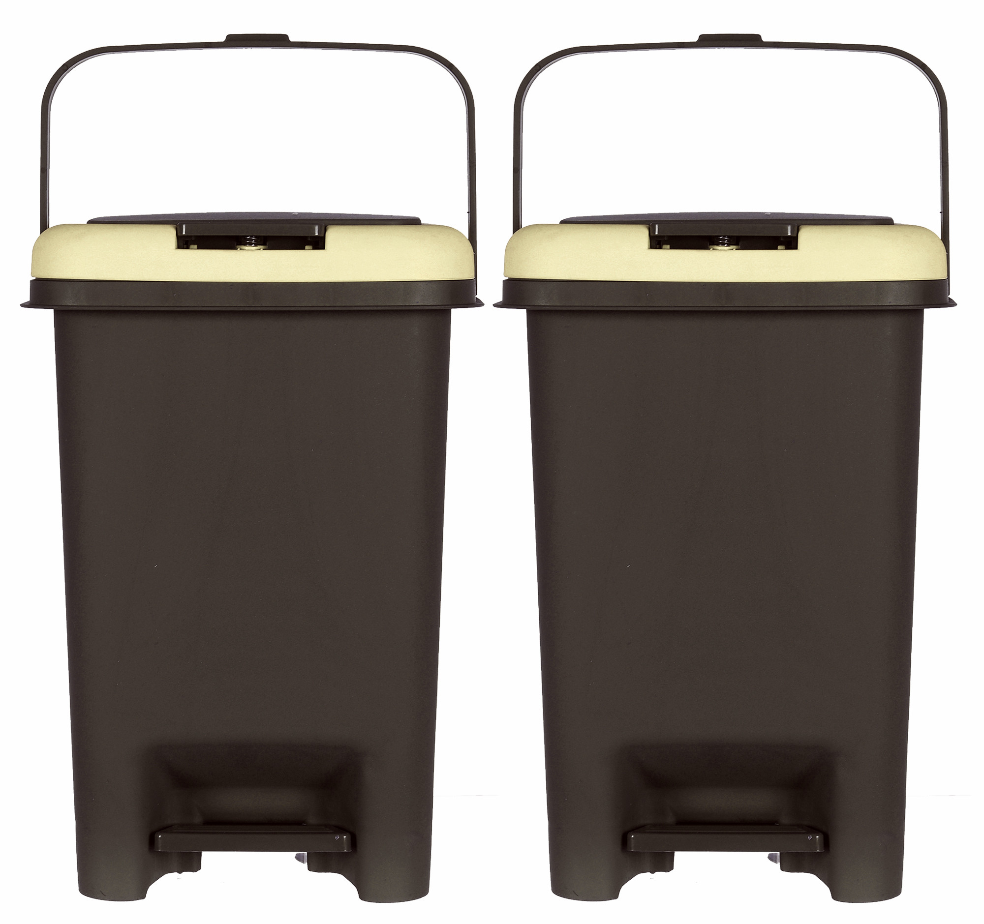 Kuber Industries Portable 10 Ltr Plastic Push And Pedal Dustbin With Lid & Handle Garbage Bins for Home Office (Black & Cream)