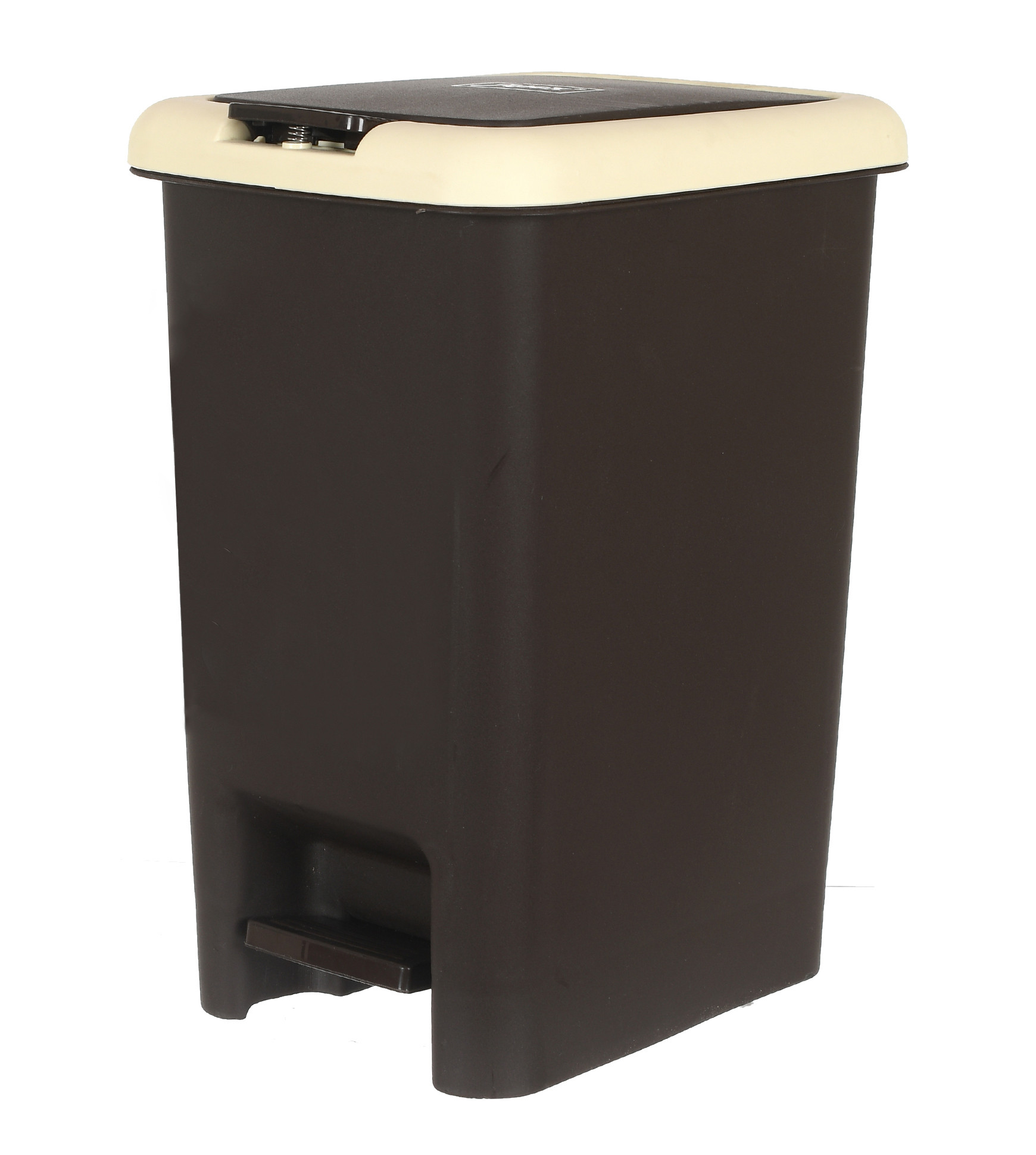 Kuber Industries Portable 6.5 Ltr Plastic Push And Pedal Dustbin With Lid Garbage Bins for Home Office (Black & Cream)