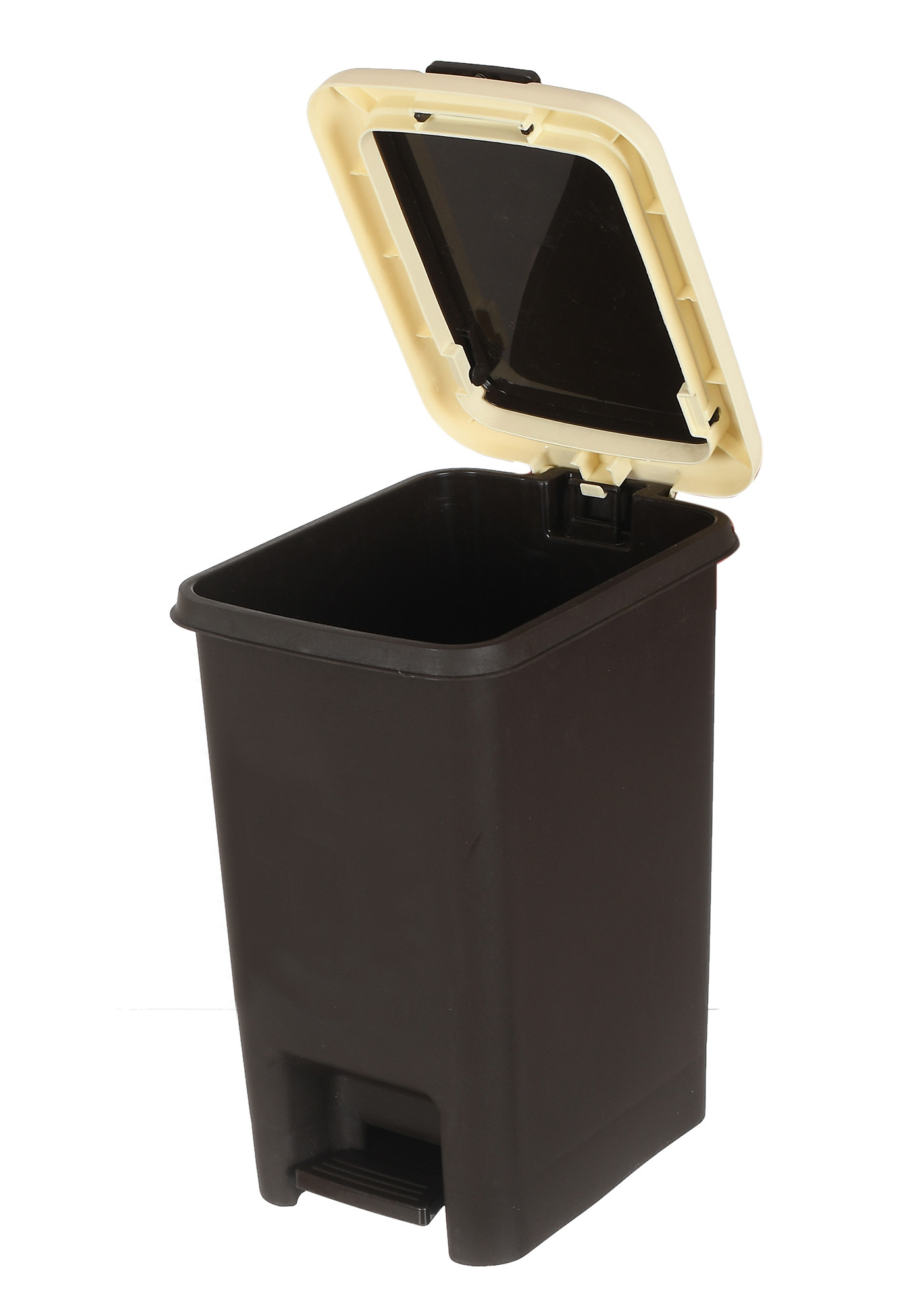 Kuber Industries Portable 6.5 Ltr Plastic Push And Pedal Dustbin With Lid Garbage Bins for Home Office (Black & Cream)