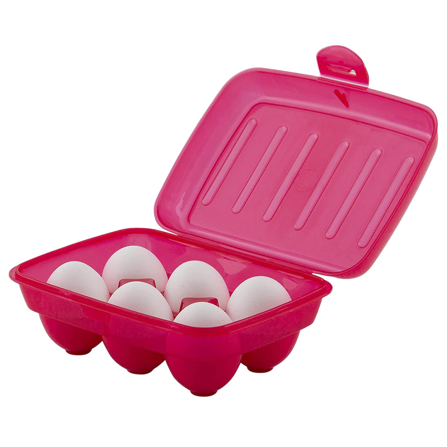 Kuber Industries Portable Food Grade Plastic Egg Holder/Storage Box For 6 Pieces Egg (Pink)-46KM0383