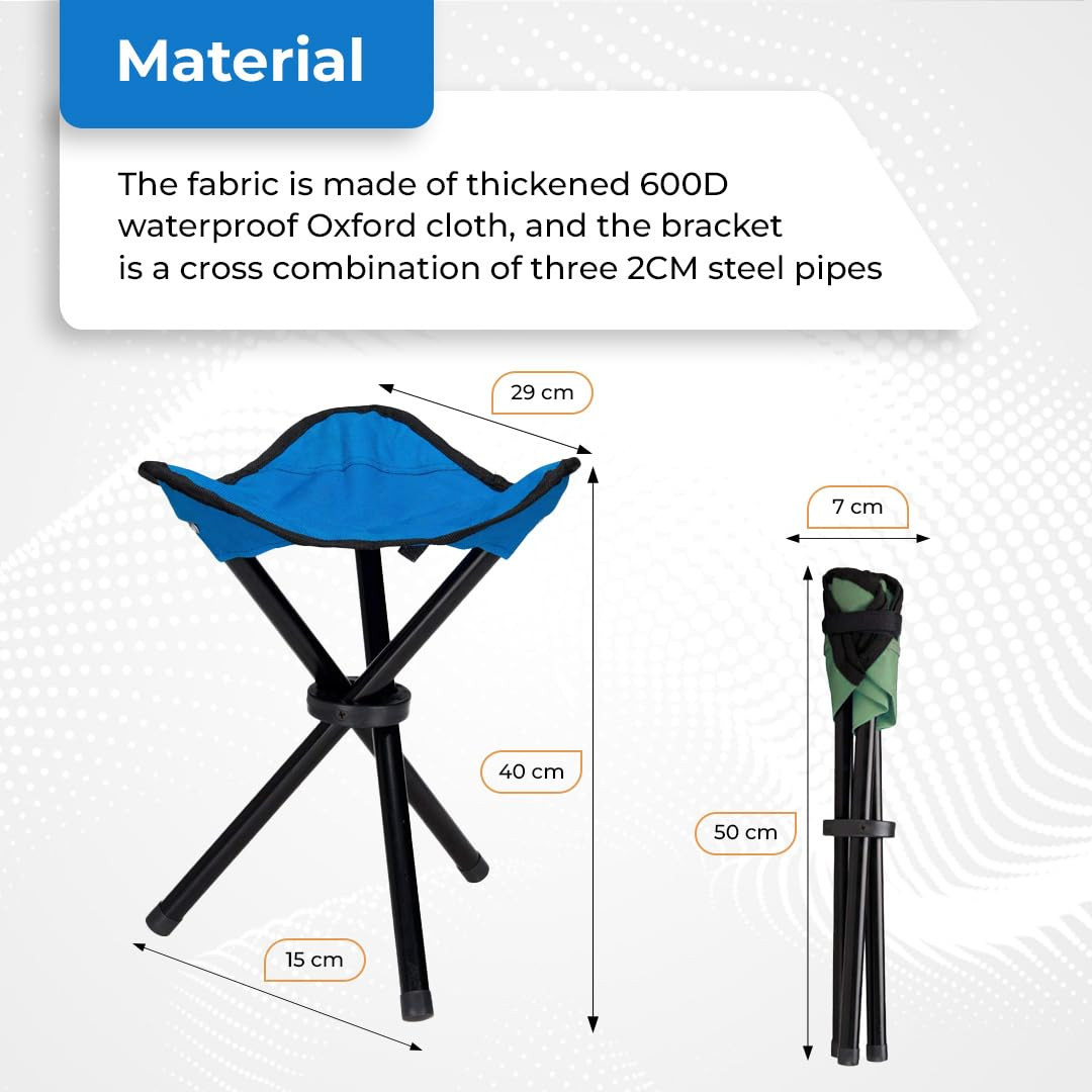 Kuber Industries Portable Portable Stool for Travelling|Foldable Outdoor Sitting Chair|Tripod 3 Leg Chair for Camping, Picnic, Hiking|Blue - Set of 1
