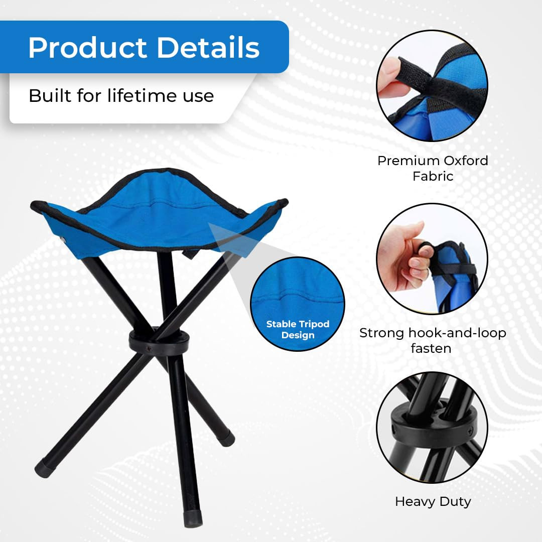 Kuber Industries Portable Portable Stool for TravellingFoldable Outdoor Sitting ChairTripod 3 Leg Chair for Camping Picnic HikingBlue - Set of 1