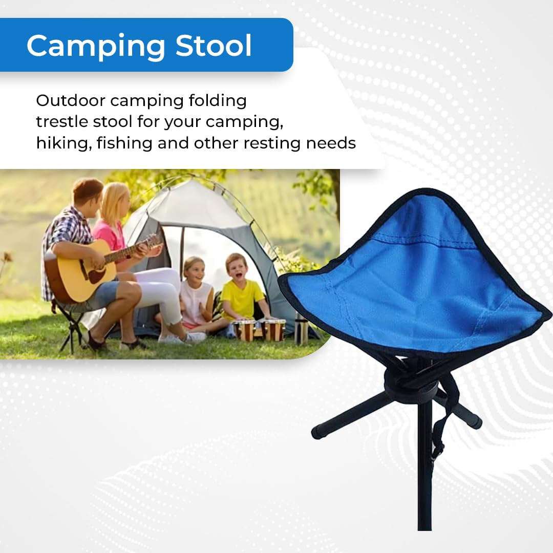 Kuber Industries Portable Portable Stool for Travelling|Foldable Outdoor Sitting Chair|Tripod 3 Leg Chair for Camping, Picnic, Hiking|Blue - Set of 1
