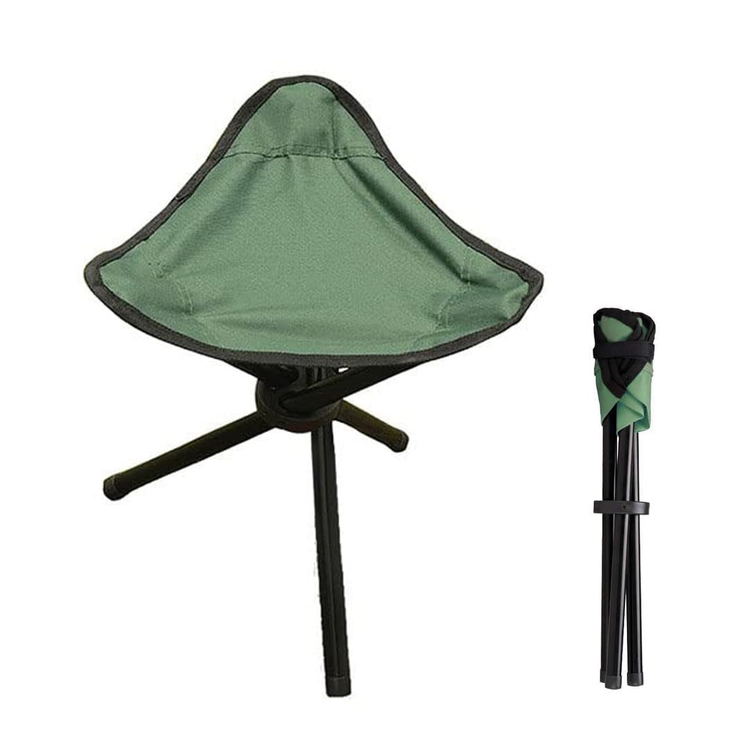 Kuber Industries Portable Stool for TravellingFoldable Outdoor Sitting ChairTripod 3 Leg Chair for Camping Picnic HikingGreen