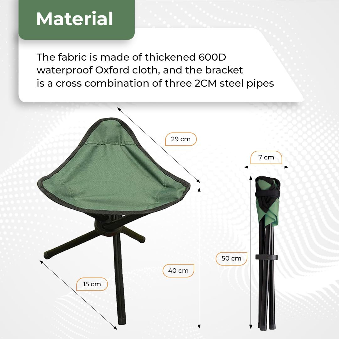 Kuber Industries Portable Stool for TravellingFoldable Outdoor Sitting ChairTripod 3 Leg Chair for Camping Picnic HikingGreen